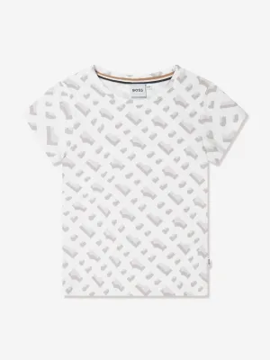 BOSS Girls Monogram Print T-Shirt in Weiß