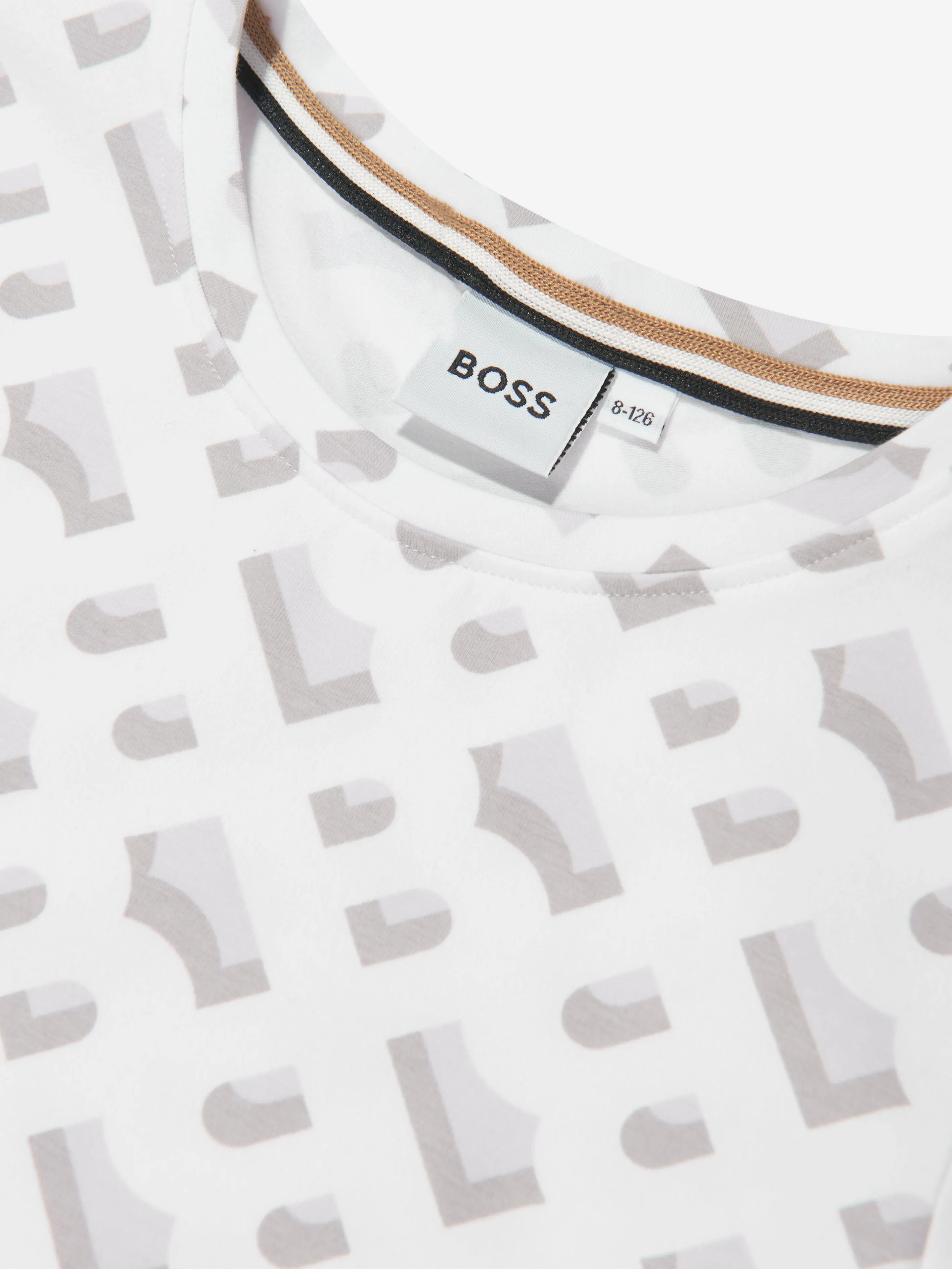 BOSS Girls Monogram Print T-Shirt in Weiß