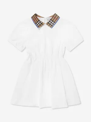 Burberry Girls Check Kragen Alesea Kleid in Weiß