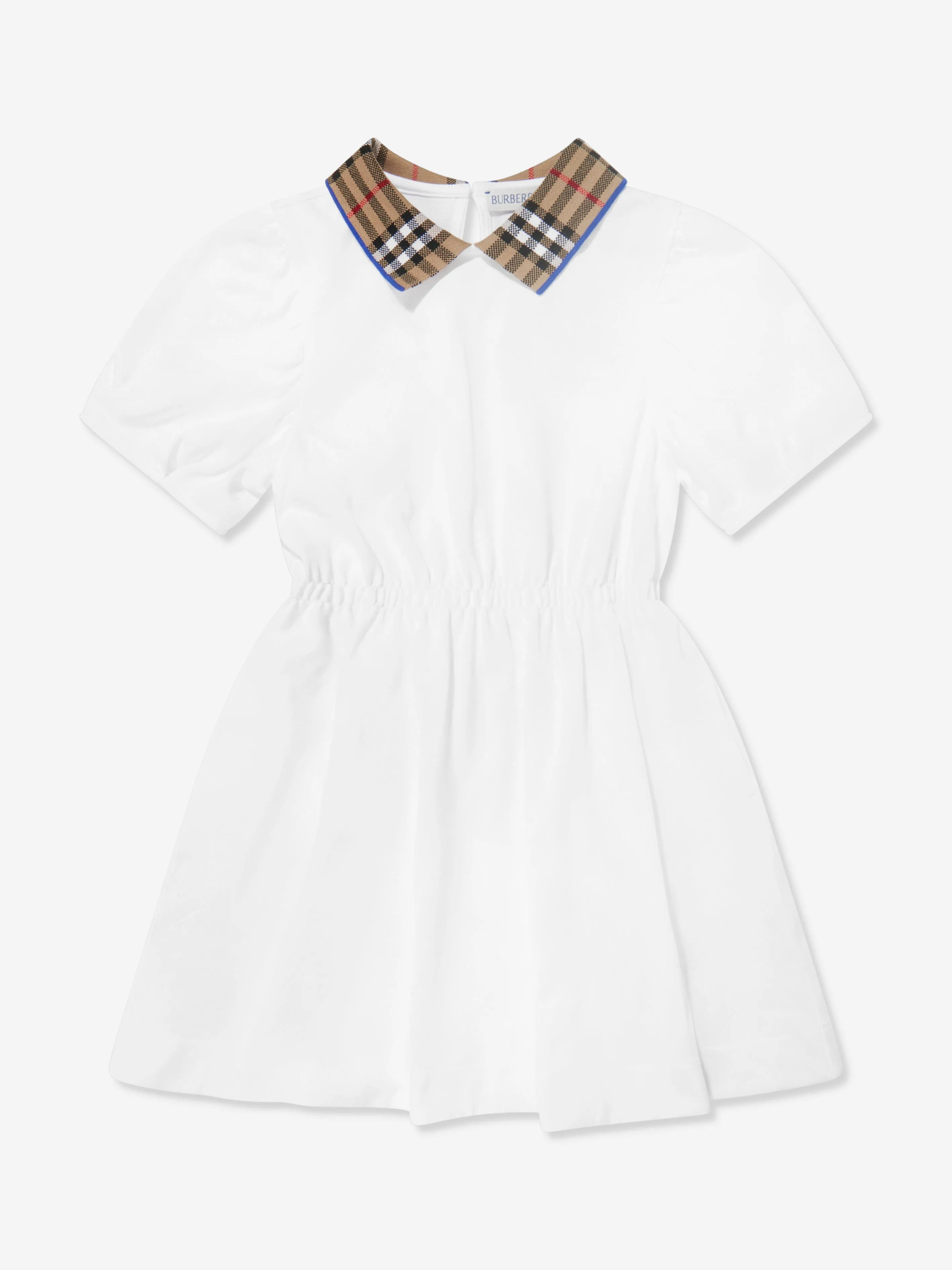 Burberry Girls Check Kragen Alesea Kleid in Weiß
