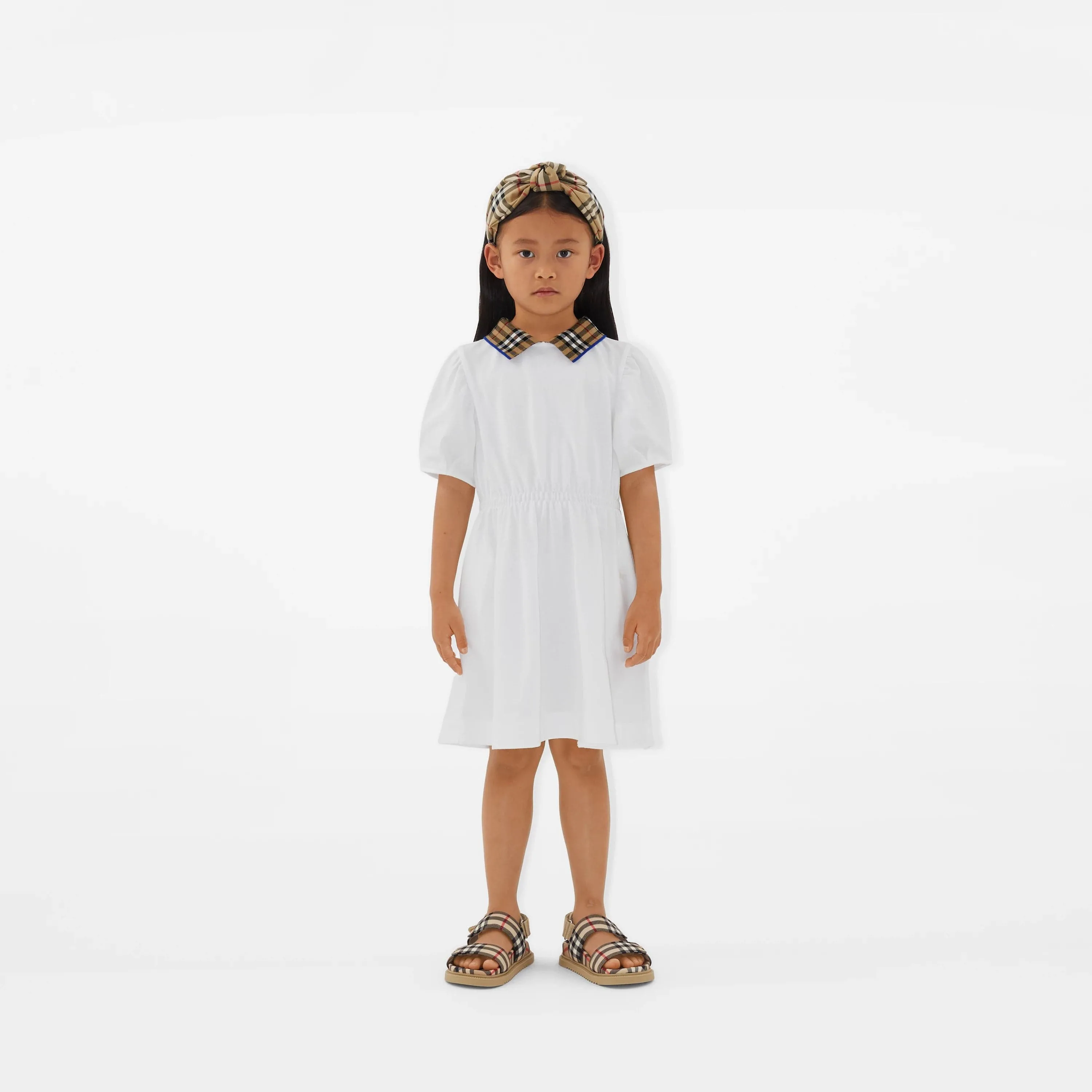 Burberry Girls Check Kragen Alesea Kleid in Weiß