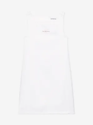 Calvin Klein Mädchen Knopf-Denimkleid in Elfenbein