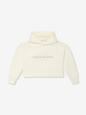 Calvin Klein Mädchen Monogramm bestickte Kapuzenjacke in Beige