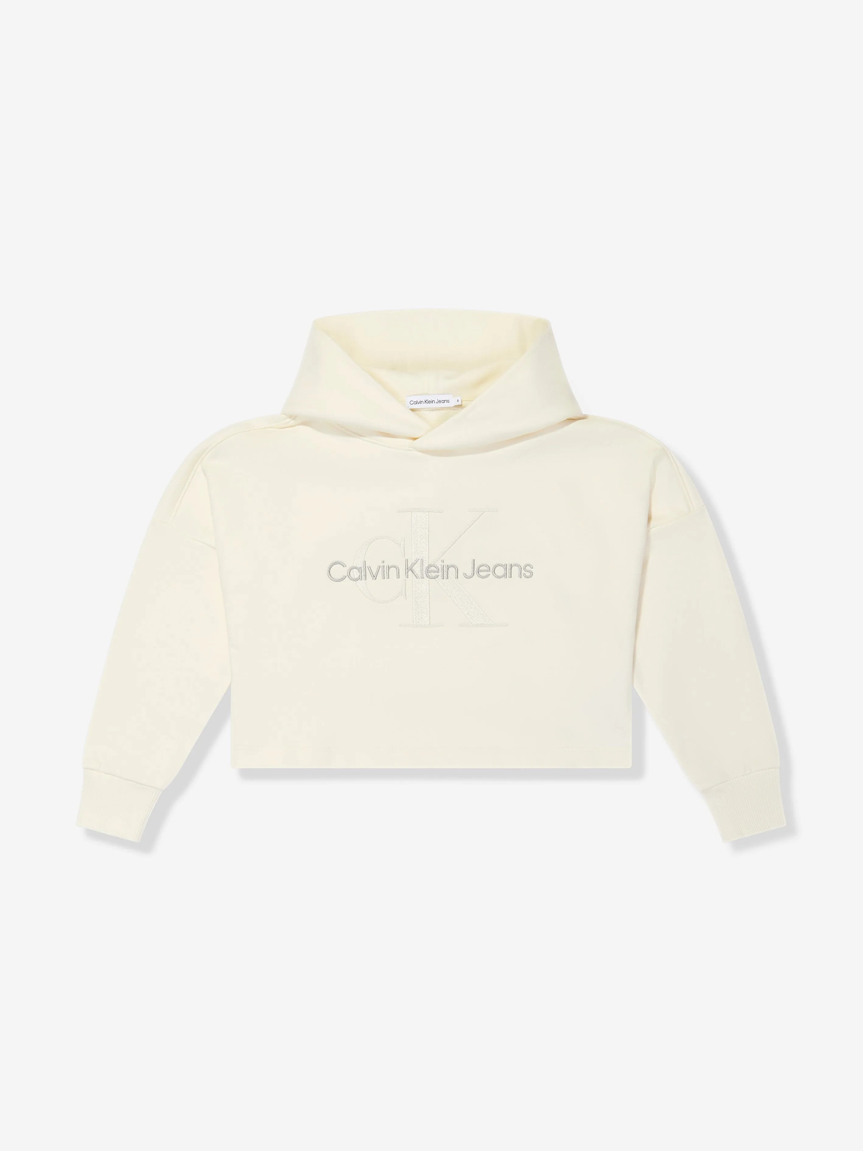 Calvin Klein Mädchen Monogramm bestickte Kapuzenjacke in Beige