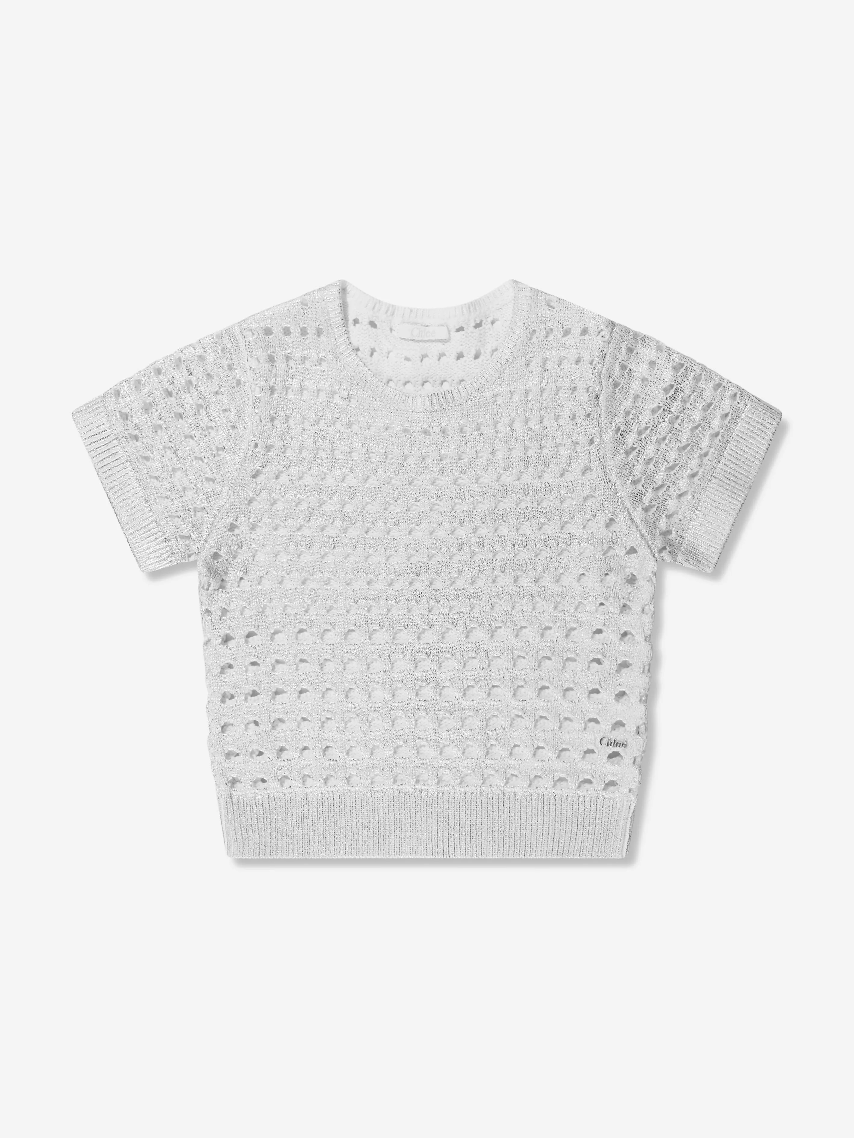 Chloé Girls Lamé Häkel-Sweatshirt in Silber