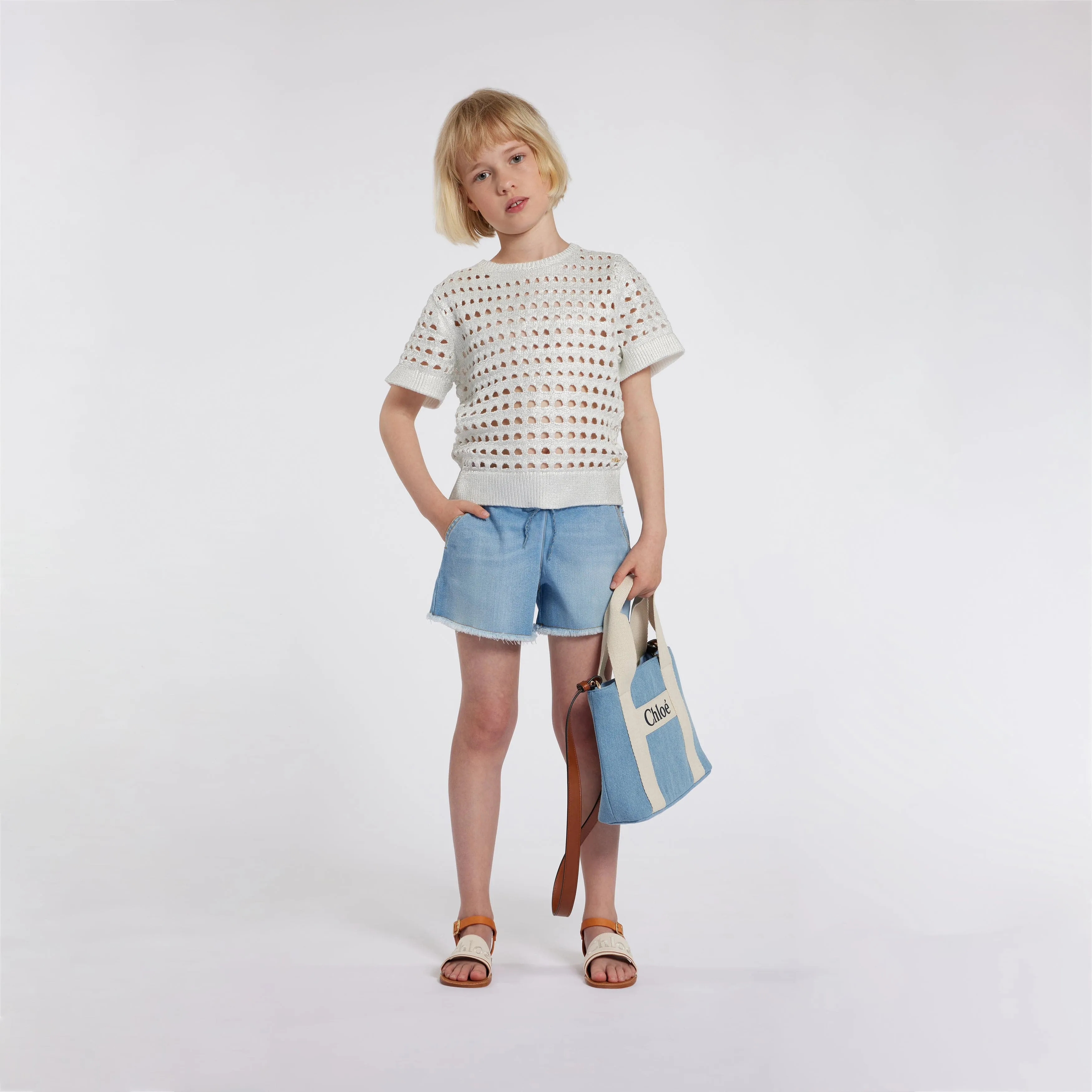 Chloé Girls Lamé Häkel-Sweatshirt in Silber