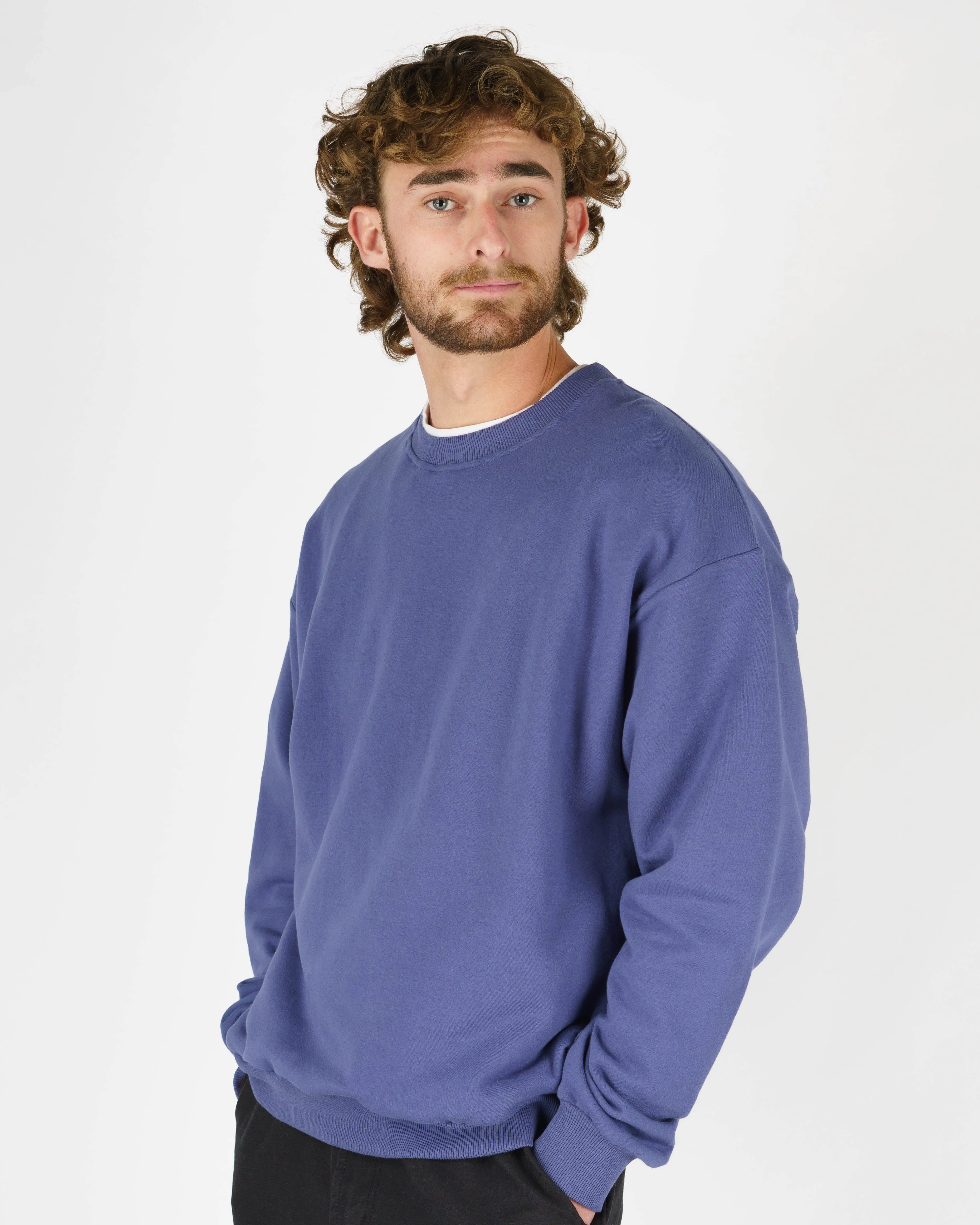 Dandy Langarm-Pullover mit Rundhalsausschnitt - Blau