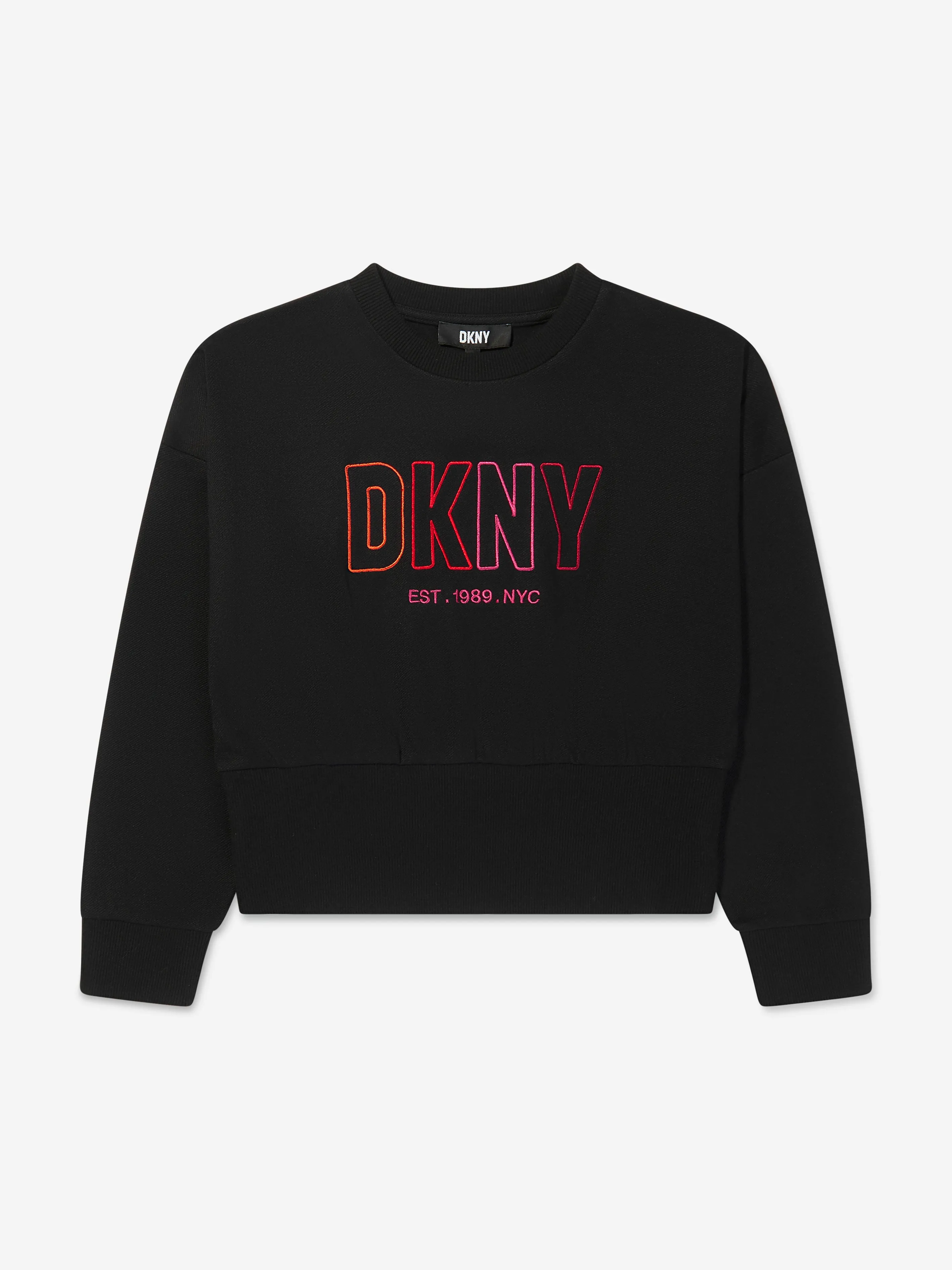 DKNY Girls Besticktes Logo Sweatshirt in Schwarz