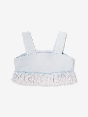 DL1961 Mädchen Cora Denim Pelz Crop Top in Blau