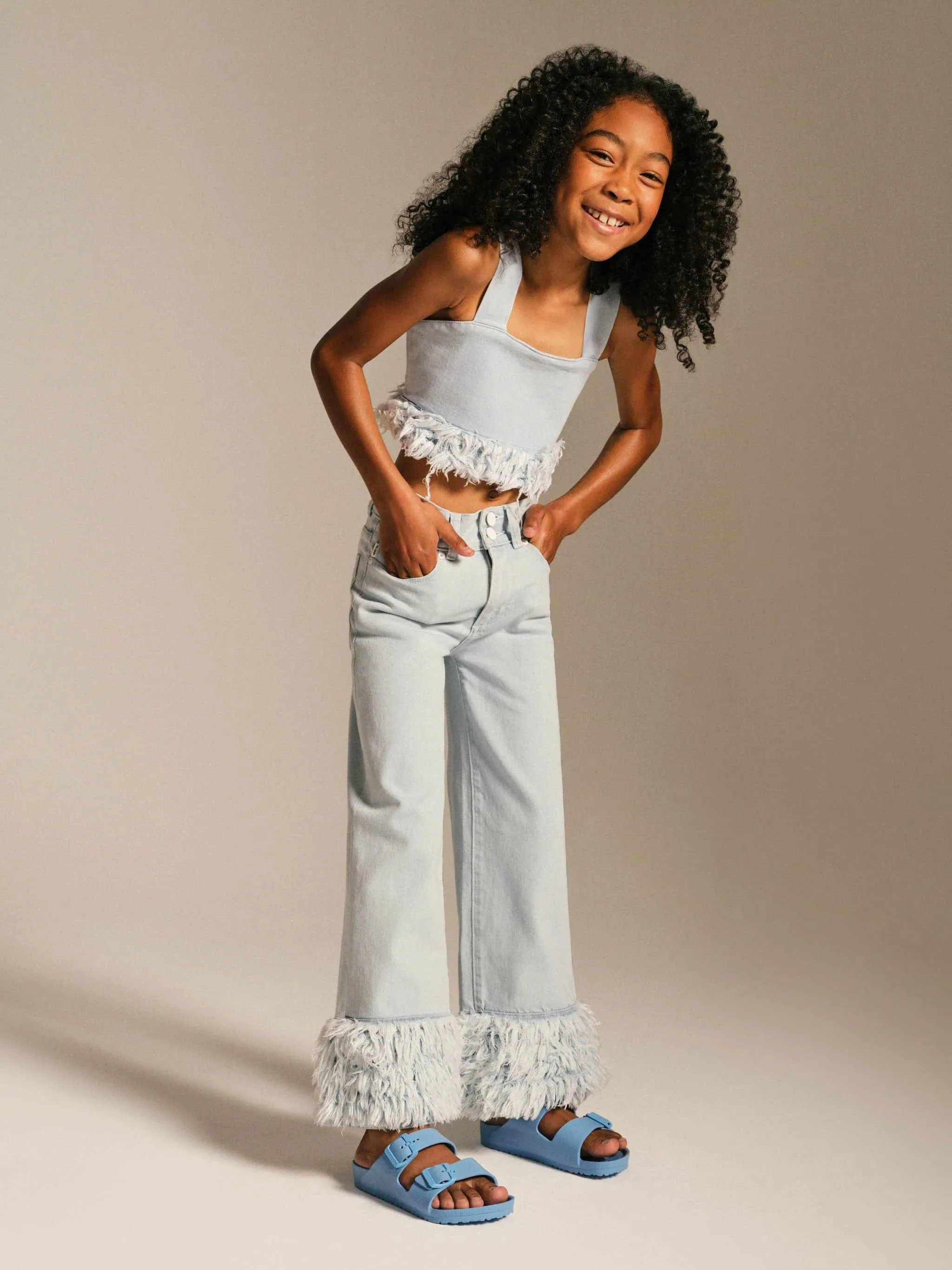 DL1961 Mädchen Cora Denim Pelz Crop Top in Blau