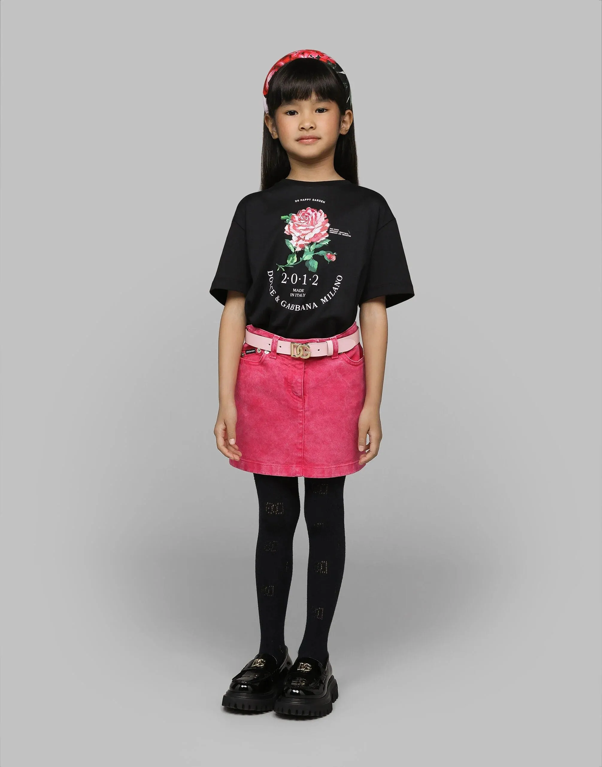 Dolce & Gabbana Mädchen Glitzer Rose T-Shirt in Schwarz