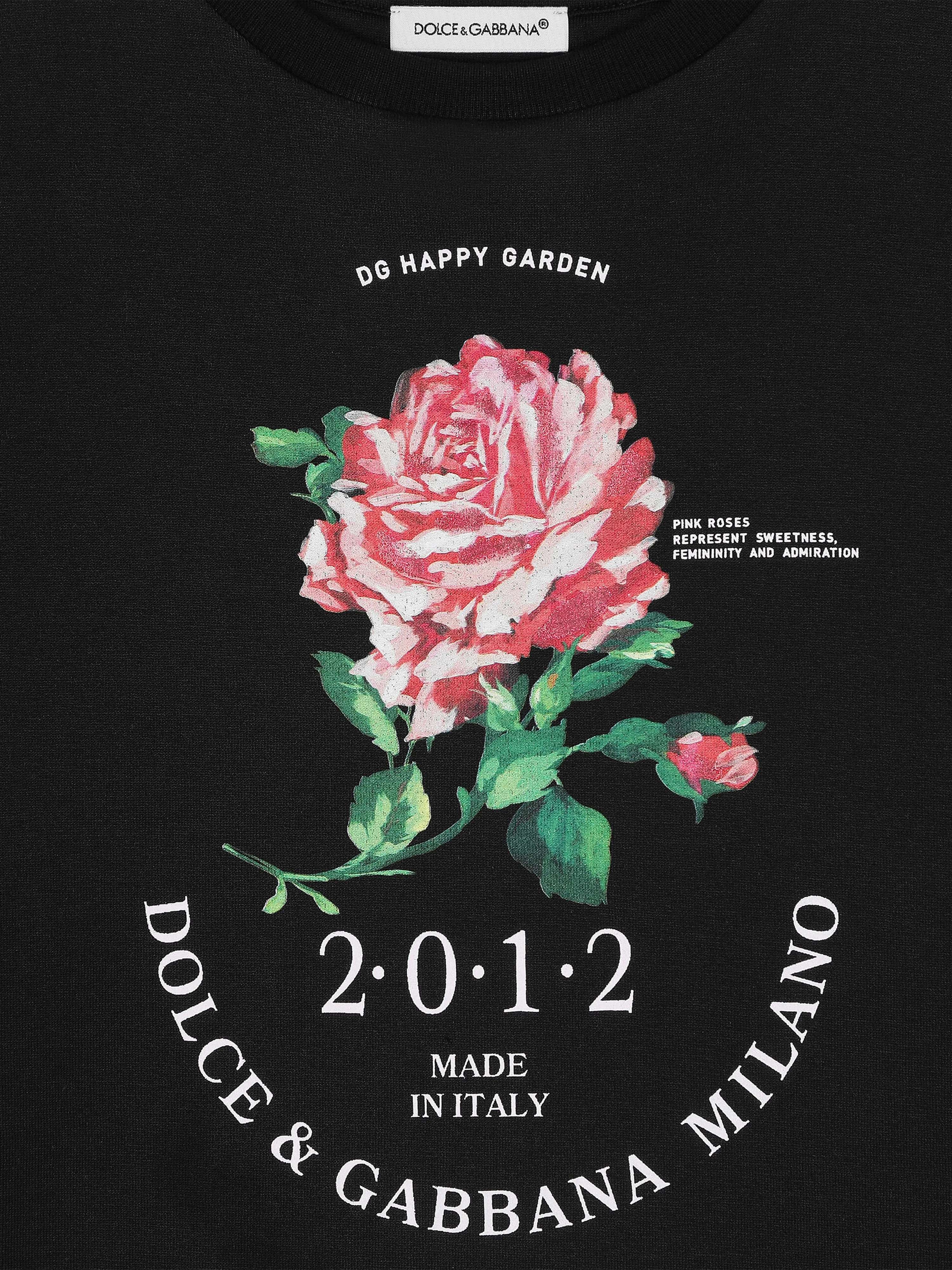 Dolce & Gabbana Mädchen Glitzer Rose T-Shirt in Schwarz