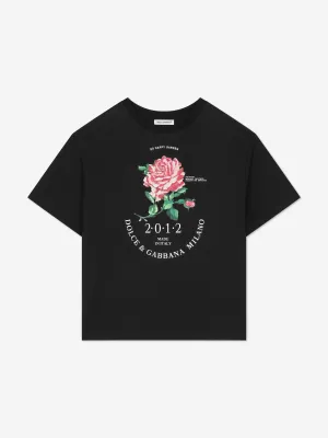 Dolce & Gabbana Mädchen Glitzer Rose T-Shirt in Schwarz