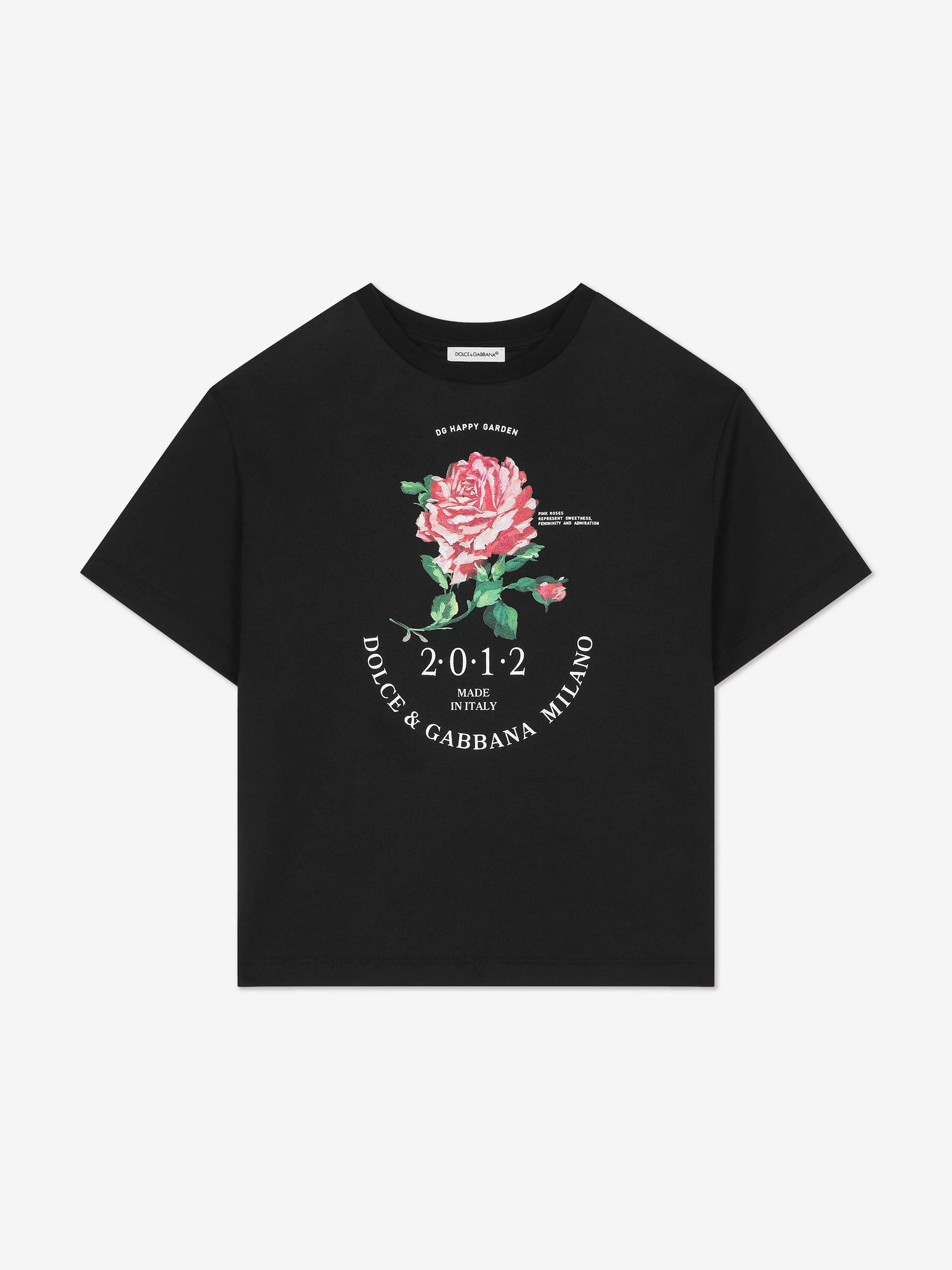 Dolce & Gabbana Mädchen Glitzer Rose T-Shirt in Schwarz