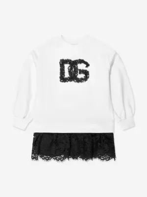 Dolce & Gabbana Mädchen Logo Strickkleid in Weiß