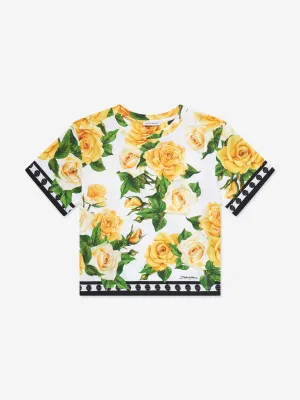 Dolce & Gabbana Mädchen Rosenprint T-Shirt in Mehrfarben