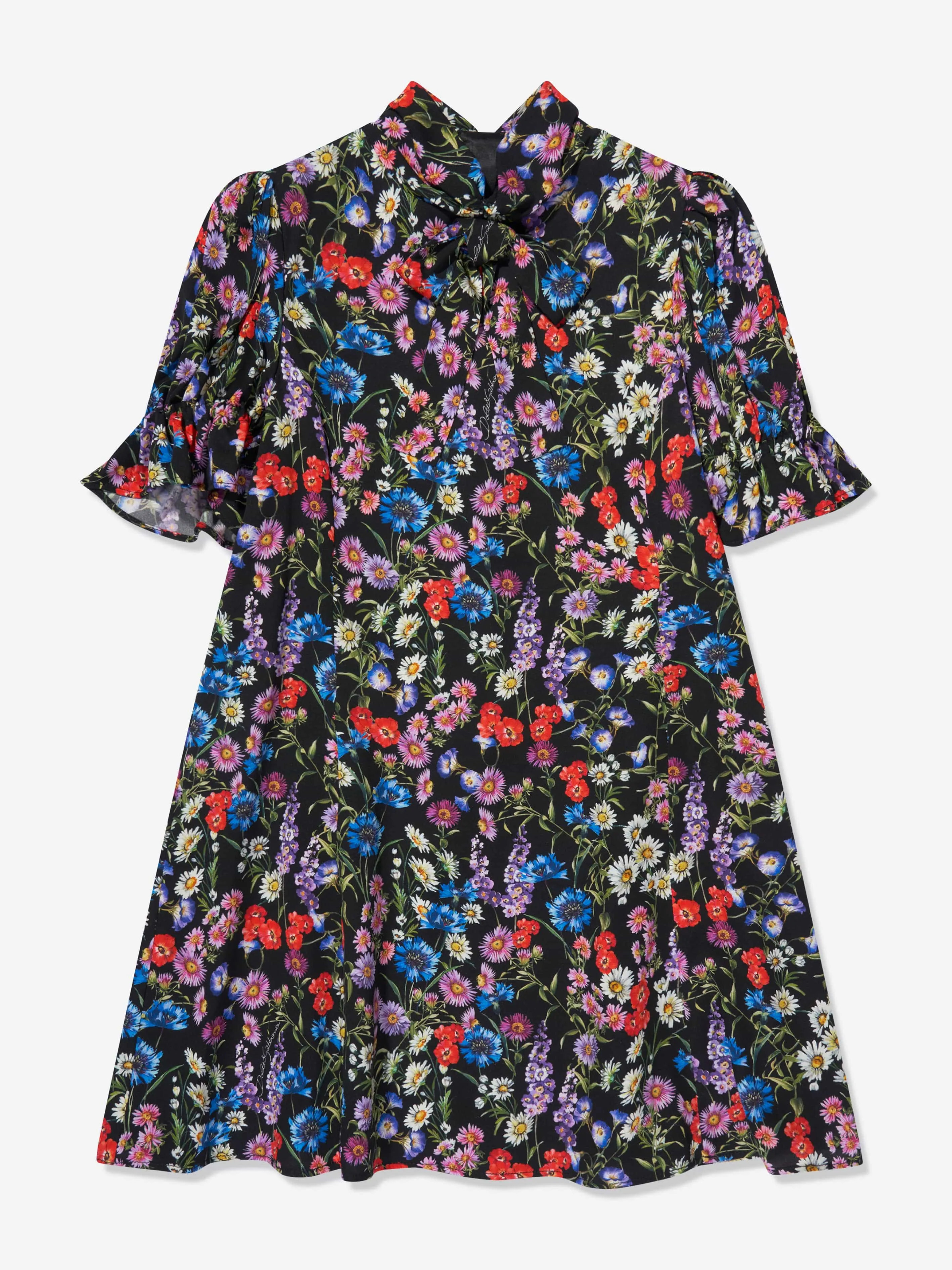 Dolce & Gabbana Mädchen Seiden Wildblumen Kleid in Schwarz