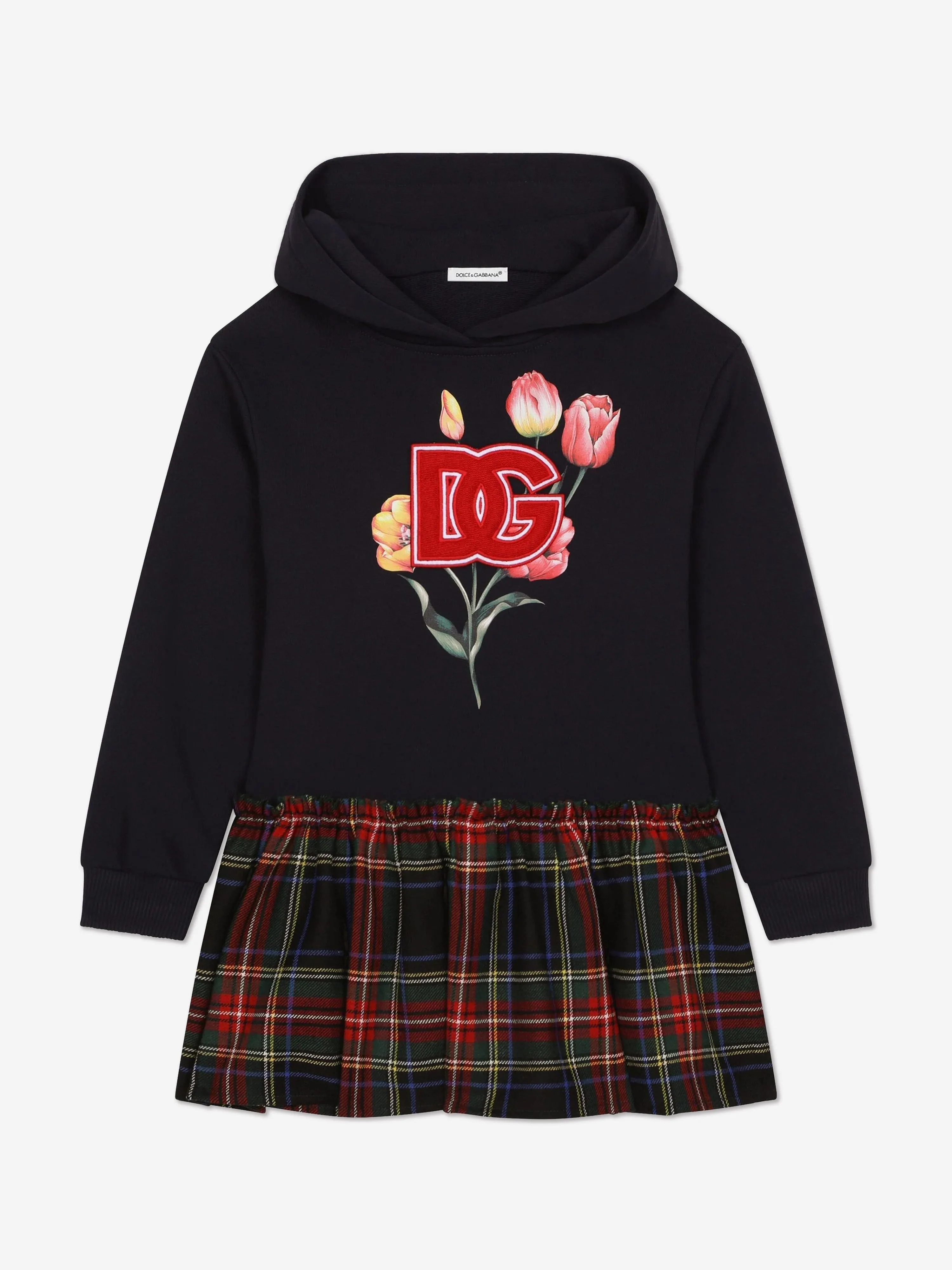 Dolce & Gabbana Mädchen Tartan Tulpen Pulloverkleid in Mehrfarben