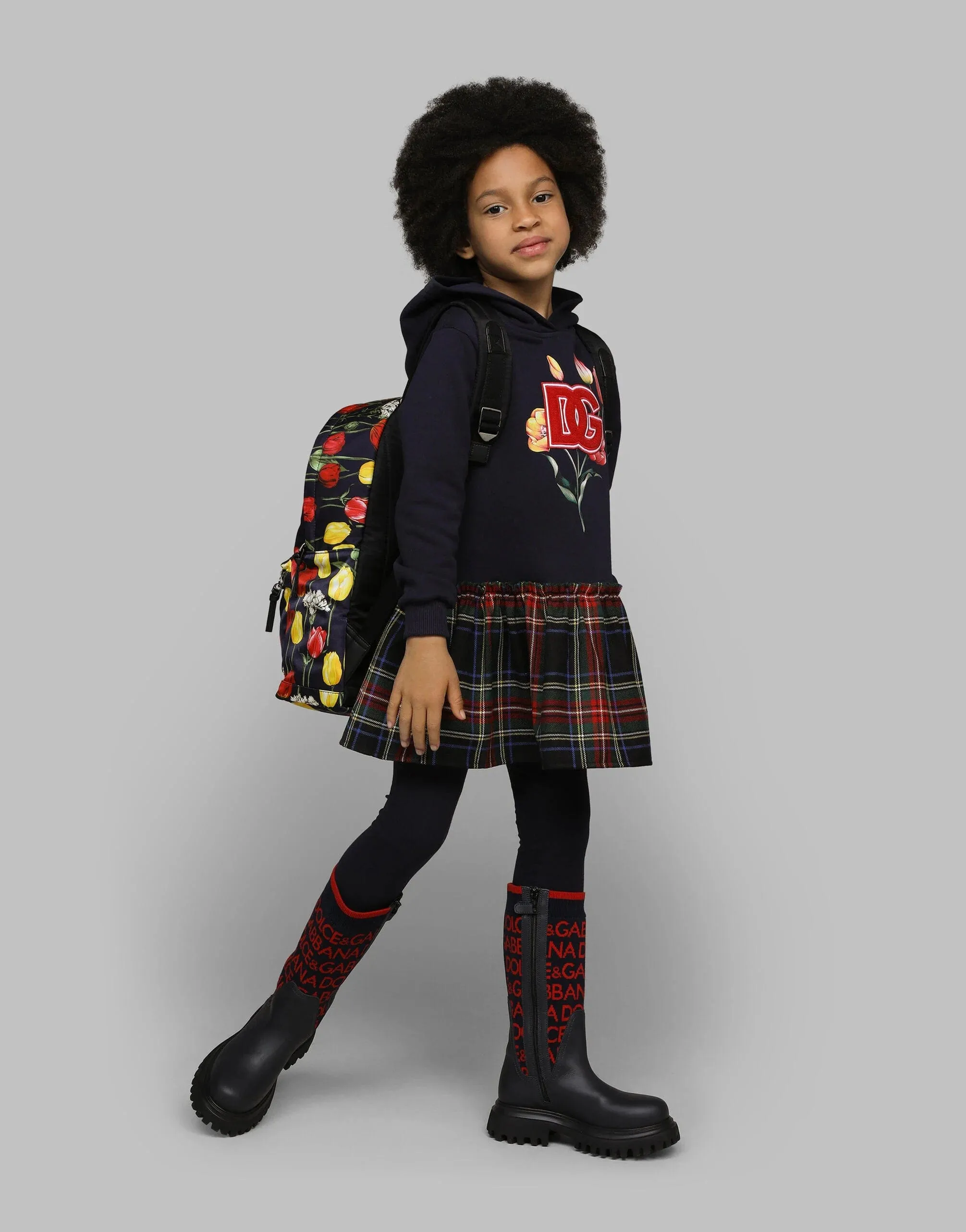 Dolce & Gabbana Mädchen Tartan Tulpen Pulloverkleid in Mehrfarben