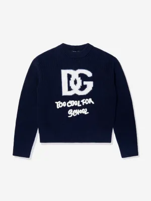 Dolce & Gabbana Mädchen Woll-Logo-Pullover in Marineblau