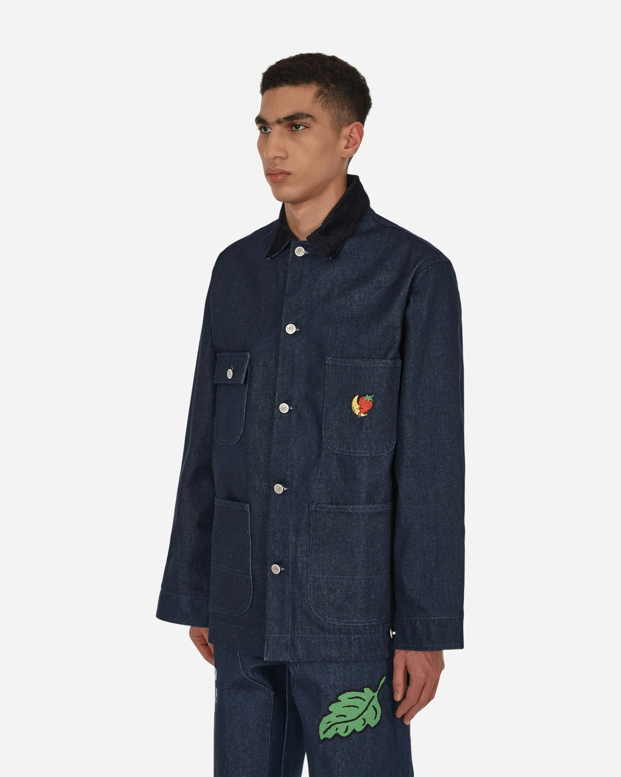 Bestickte Denim-Arbeitsjacke Blau