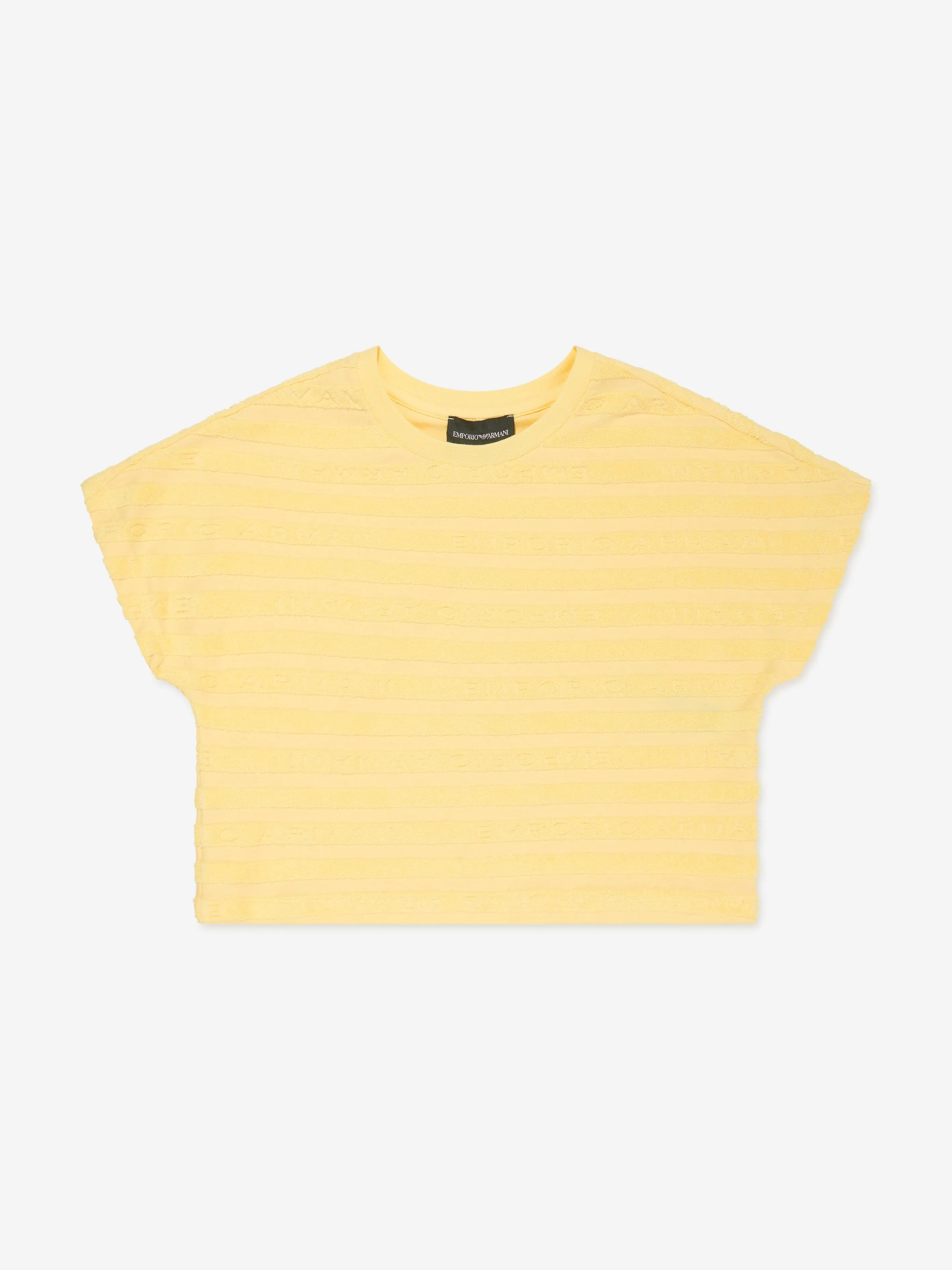 Emporio Armani Mädchen Gestreiftes Logo T-Shirt in Gelb