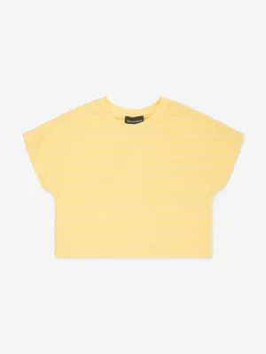 Emporio Armani Mädchen Gestreiftes Logo T-Shirt in Gelb