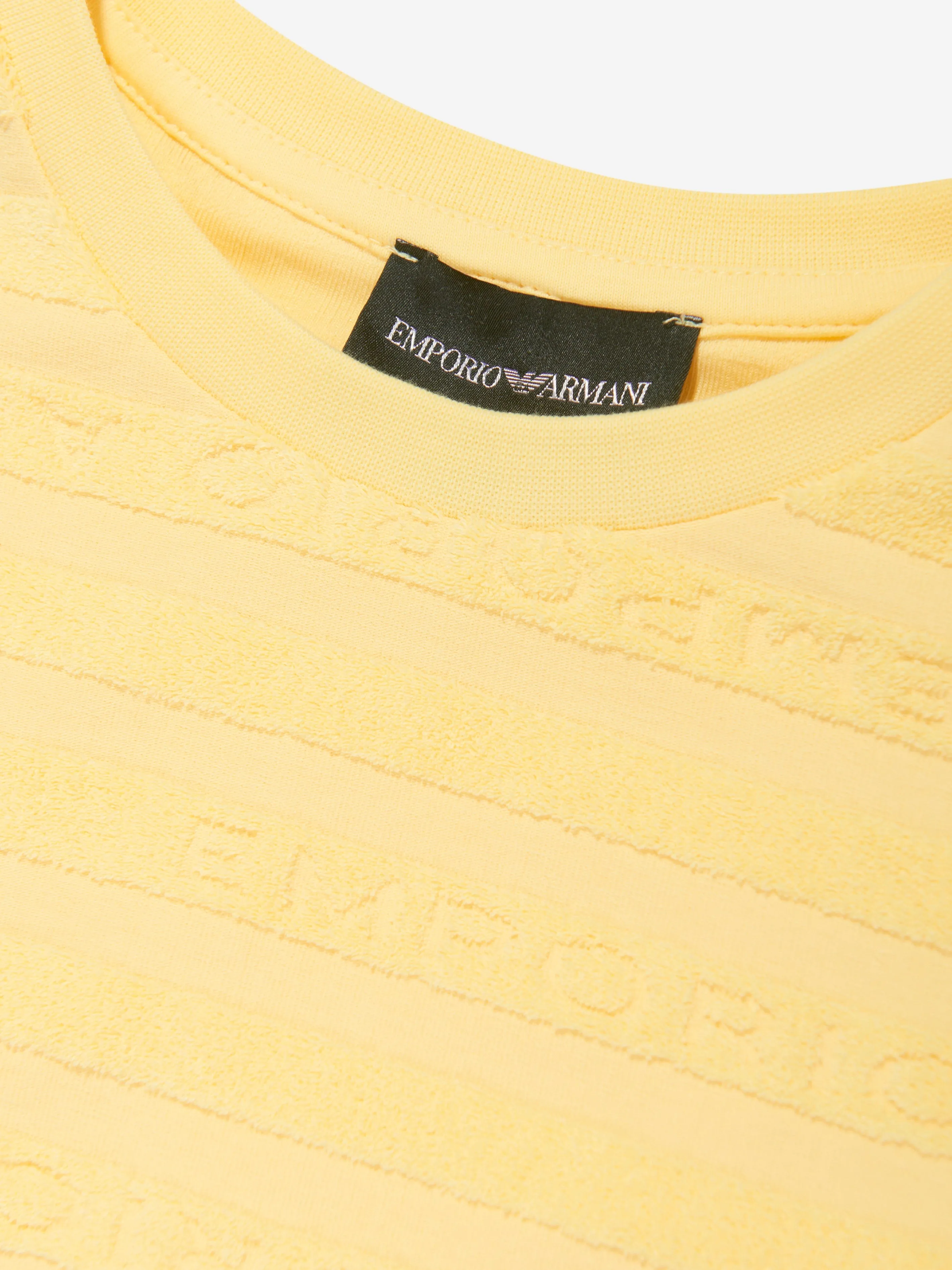 Emporio Armani Mädchen Gestreiftes Logo T-Shirt in Gelb