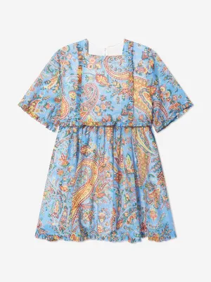Etro Mädchen Blumen-Paisley-Kleid in Blau