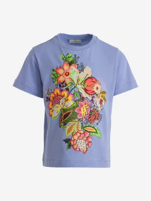 Etro Mädchen Blumenprint T-Shirt in Blau