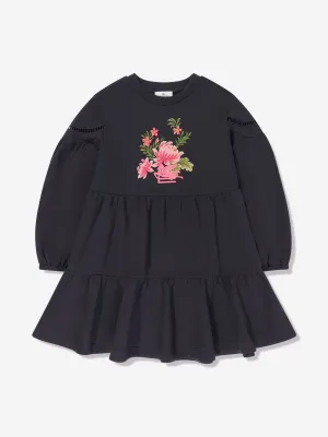 Etro Girls Flower Jersey-Kleid in Marineblau