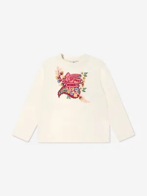 Etro Mädchen Langarm Logo T-Shirt in Elfenbein