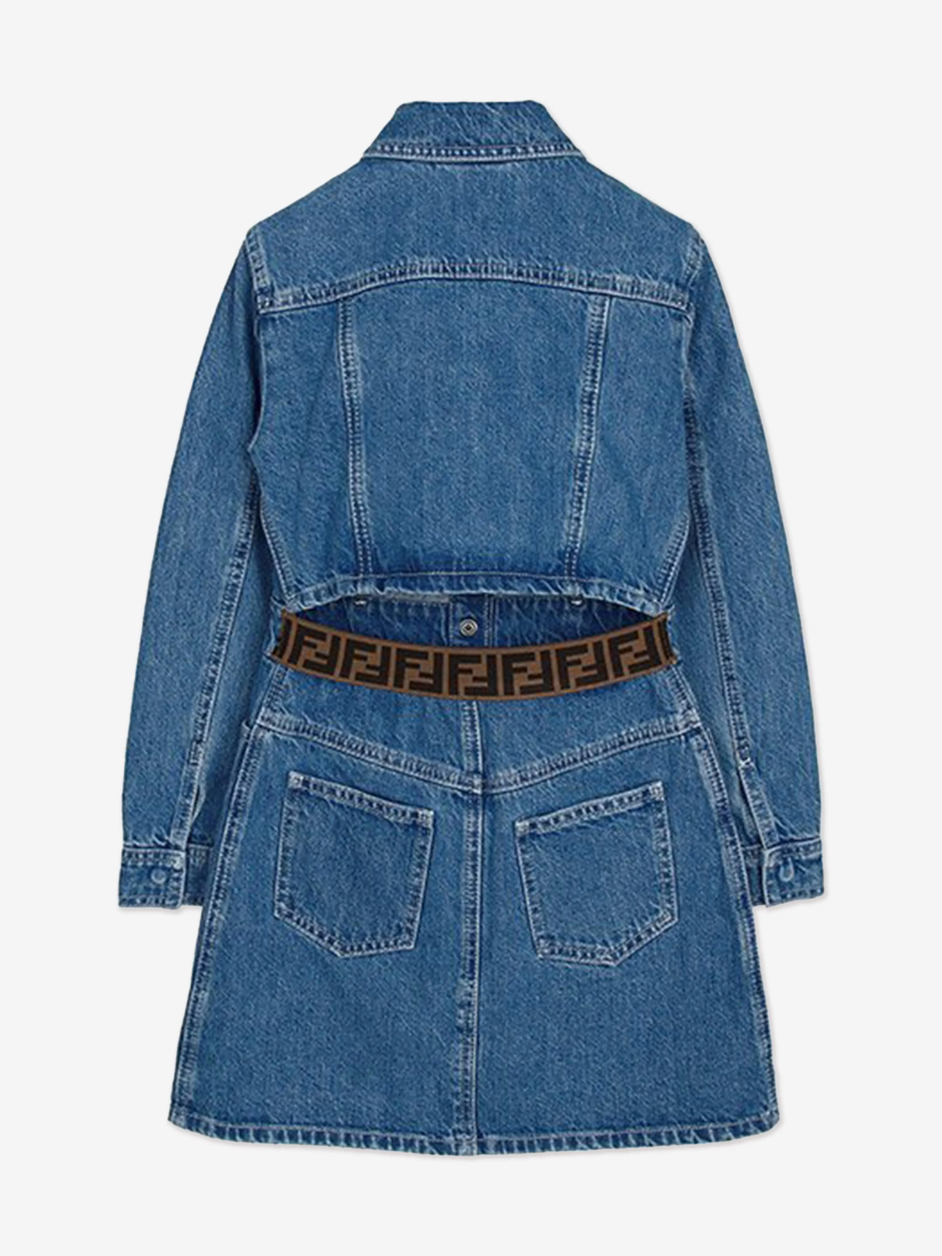 Fendi Girls Denim FF Logo Hemdkleid in Blau