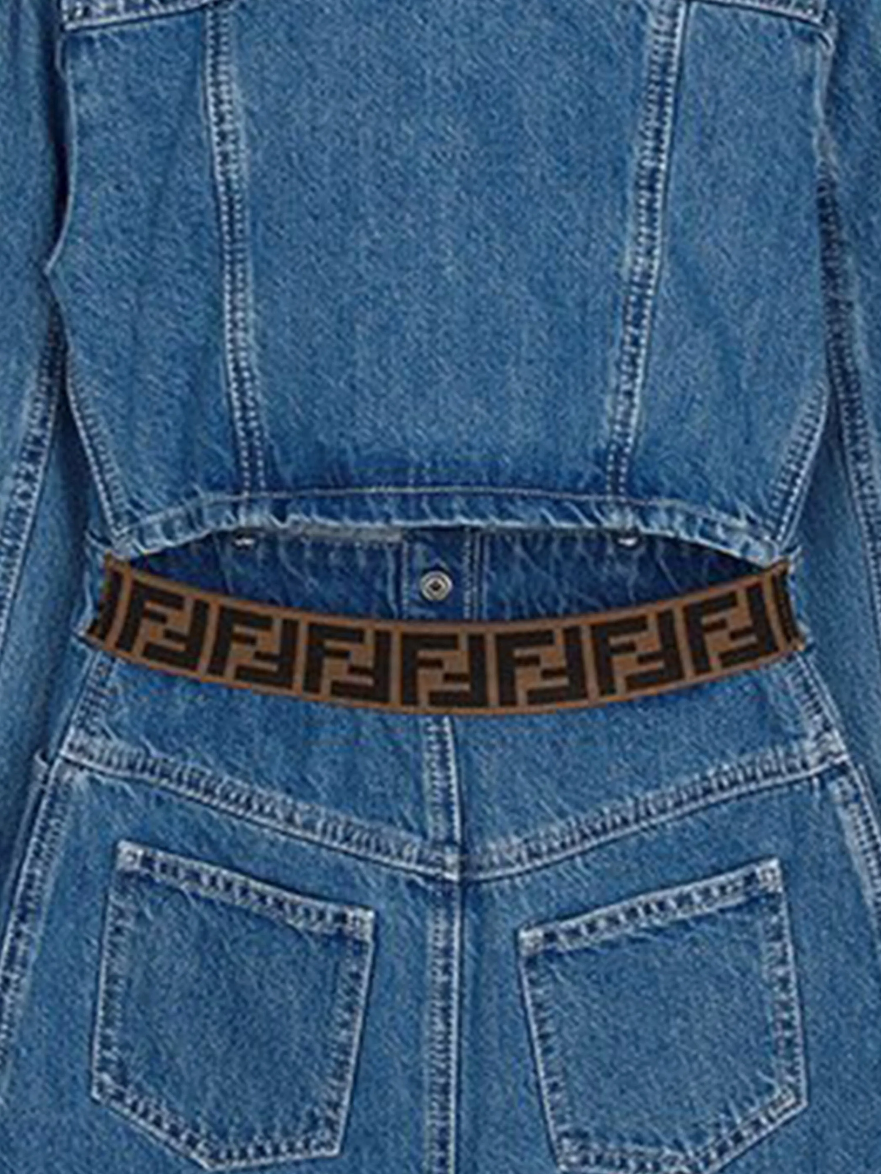 Fendi Girls Denim FF Logo Hemdkleid in Blau