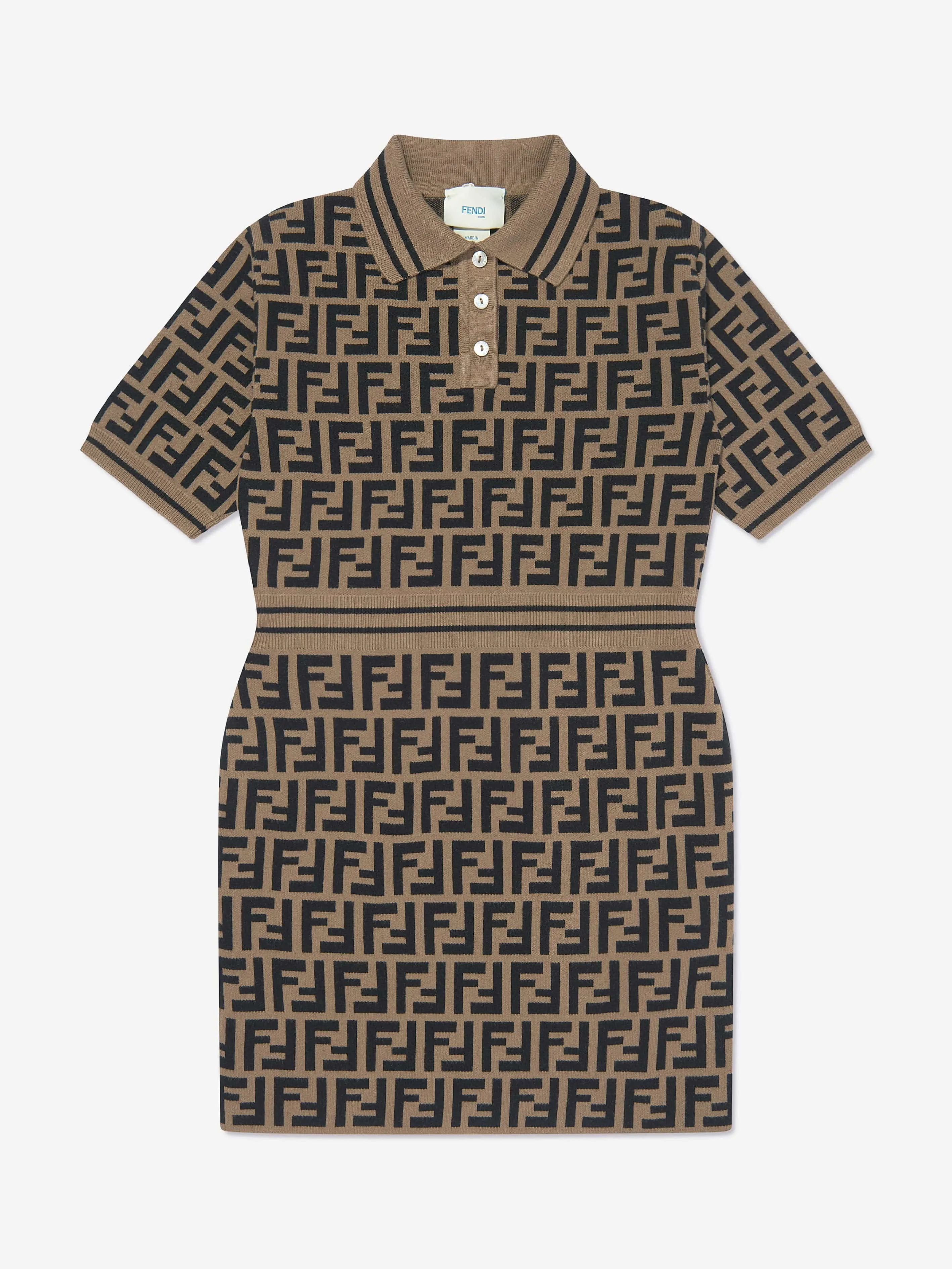 Fendi Girls FF Logo Strickkleid in Braun