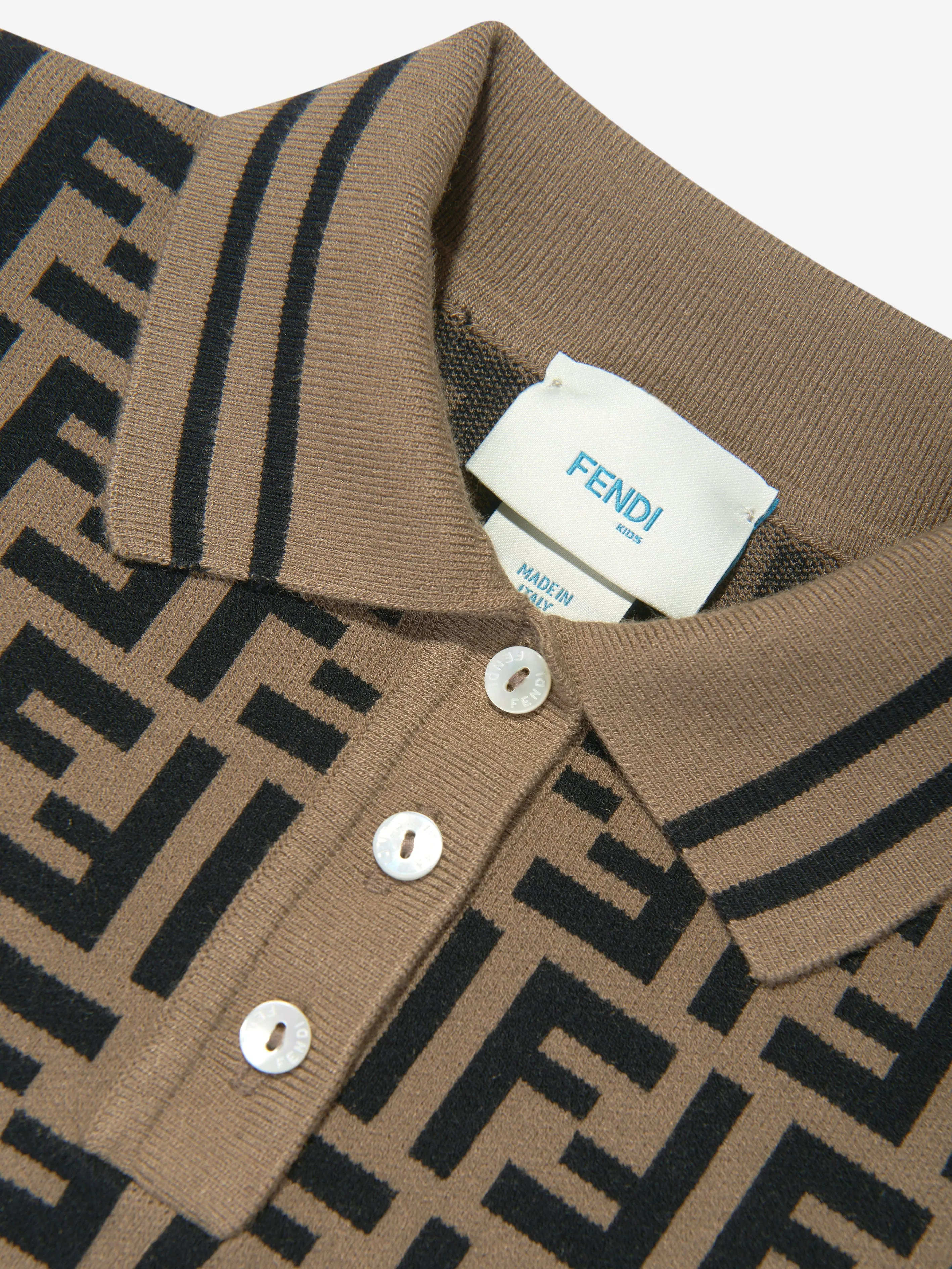 Fendi Girls FF Logo Strickkleid in Braun