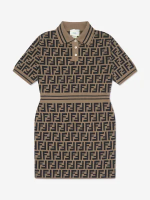 Fendi Girls FF Logo Strickkleid in Braun
