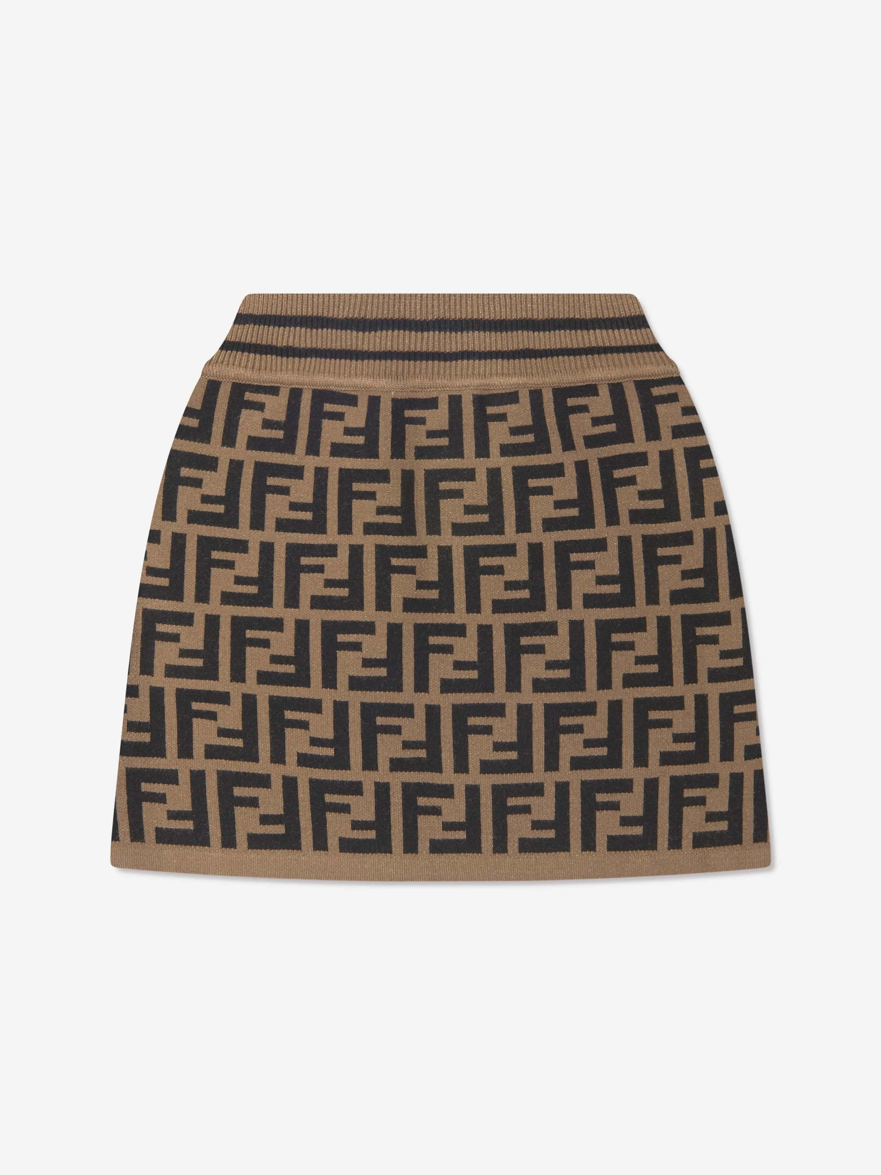 Fendi Girls FF Logo Strickrock in Braun