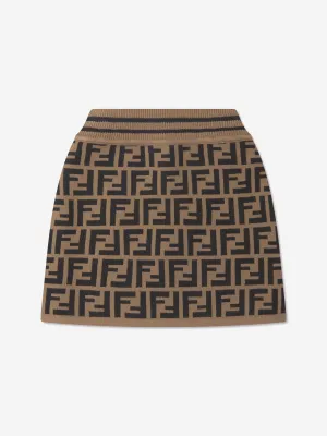 Fendi Girls FF Logo Strickrock in Braun