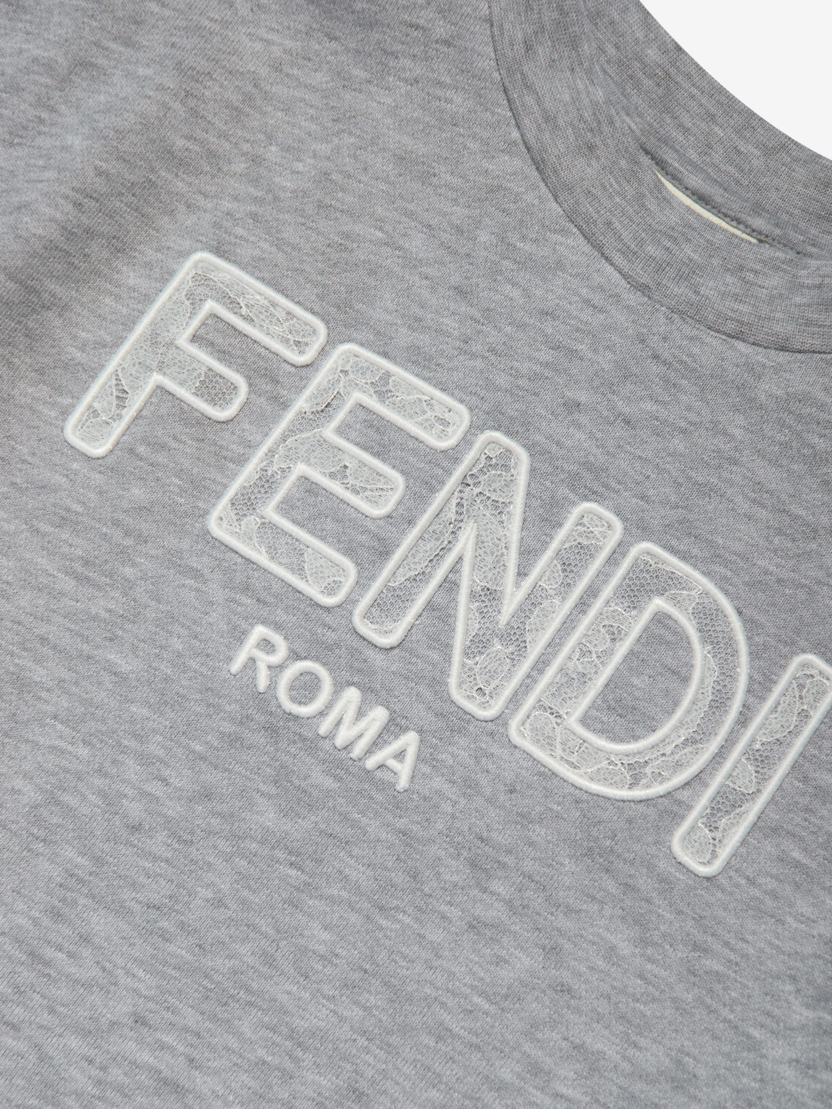 Fendi Girls Jersey Logo Kleid in Grau
