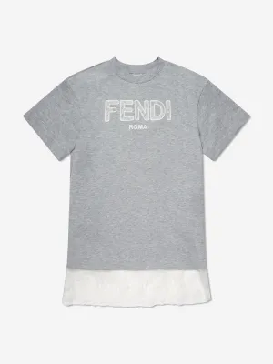 Fendi Girls Jersey Logo Kleid in Grau