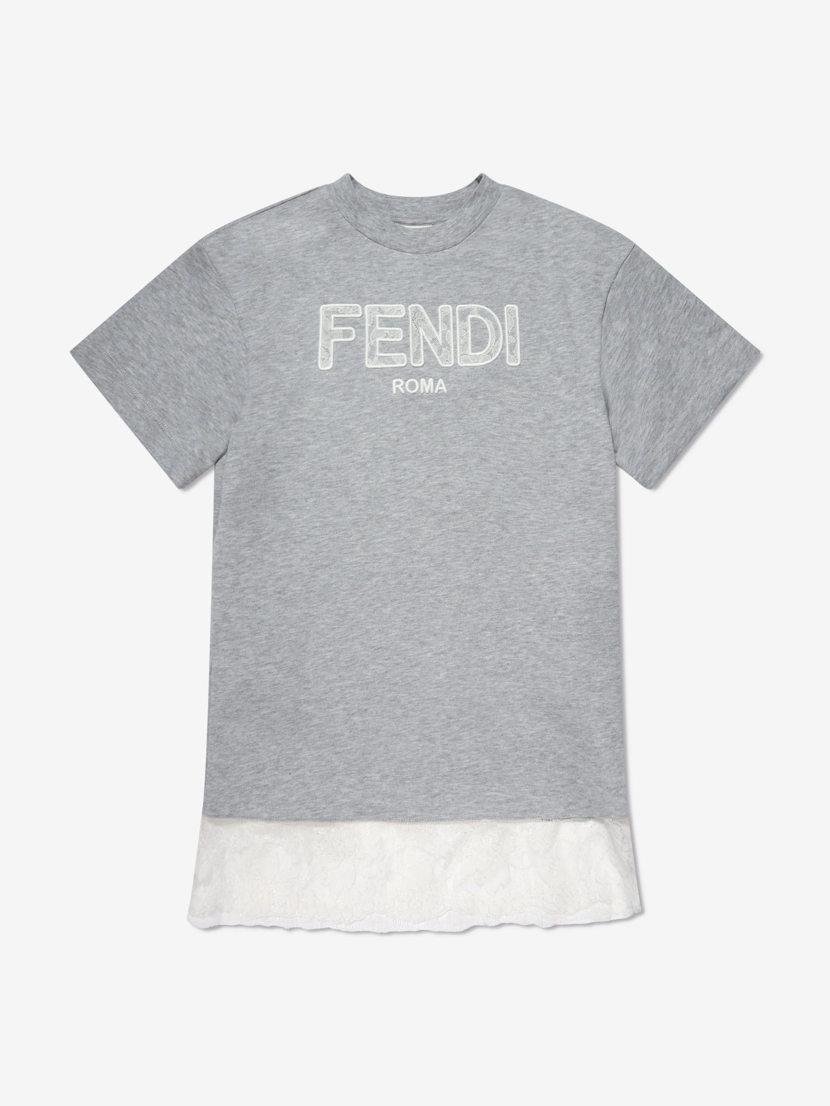 Fendi Girls Jersey Logo Kleid in Grau