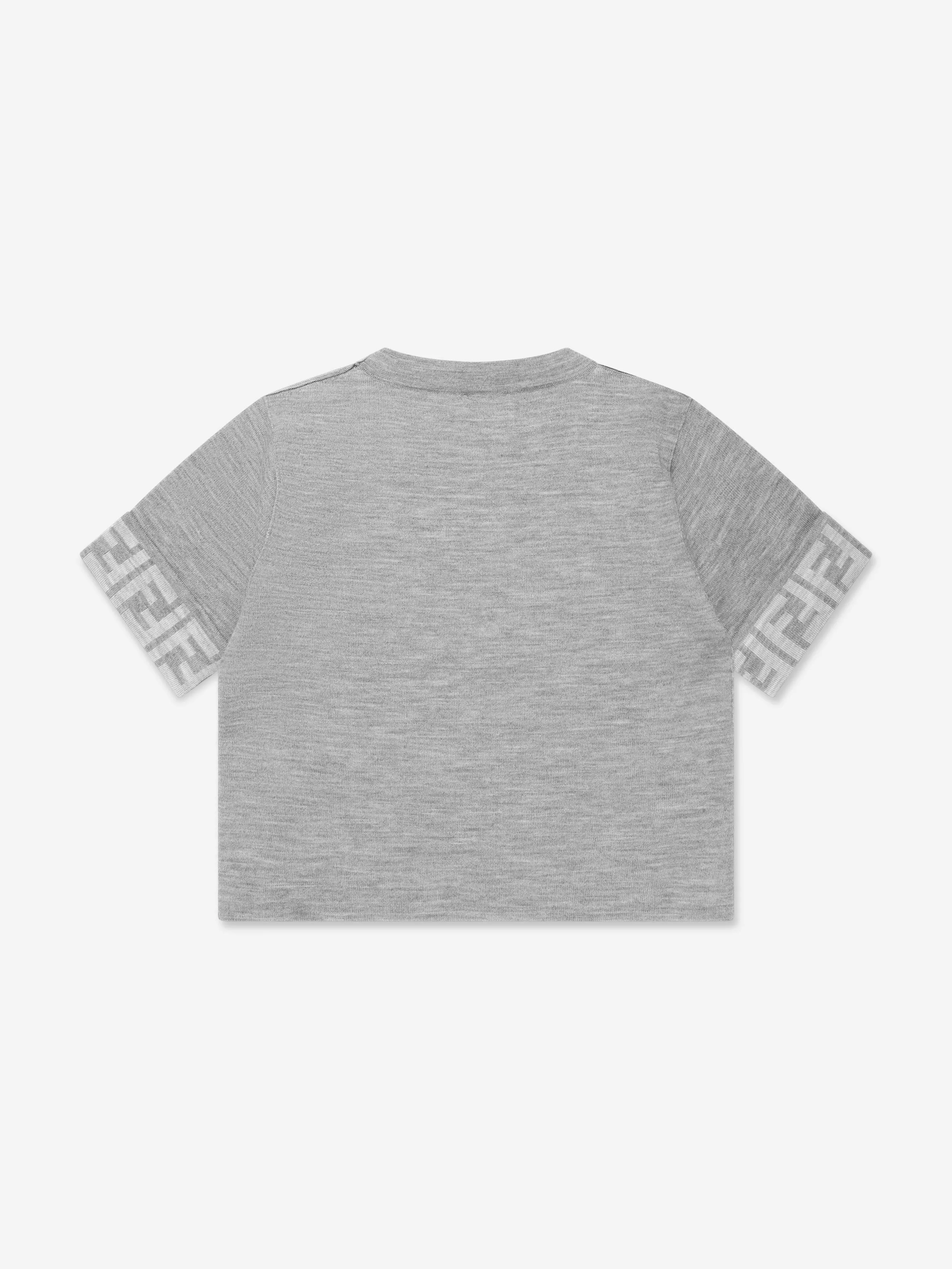 Fendi Girls Gestrickter FF-Logo Pullover in Grau