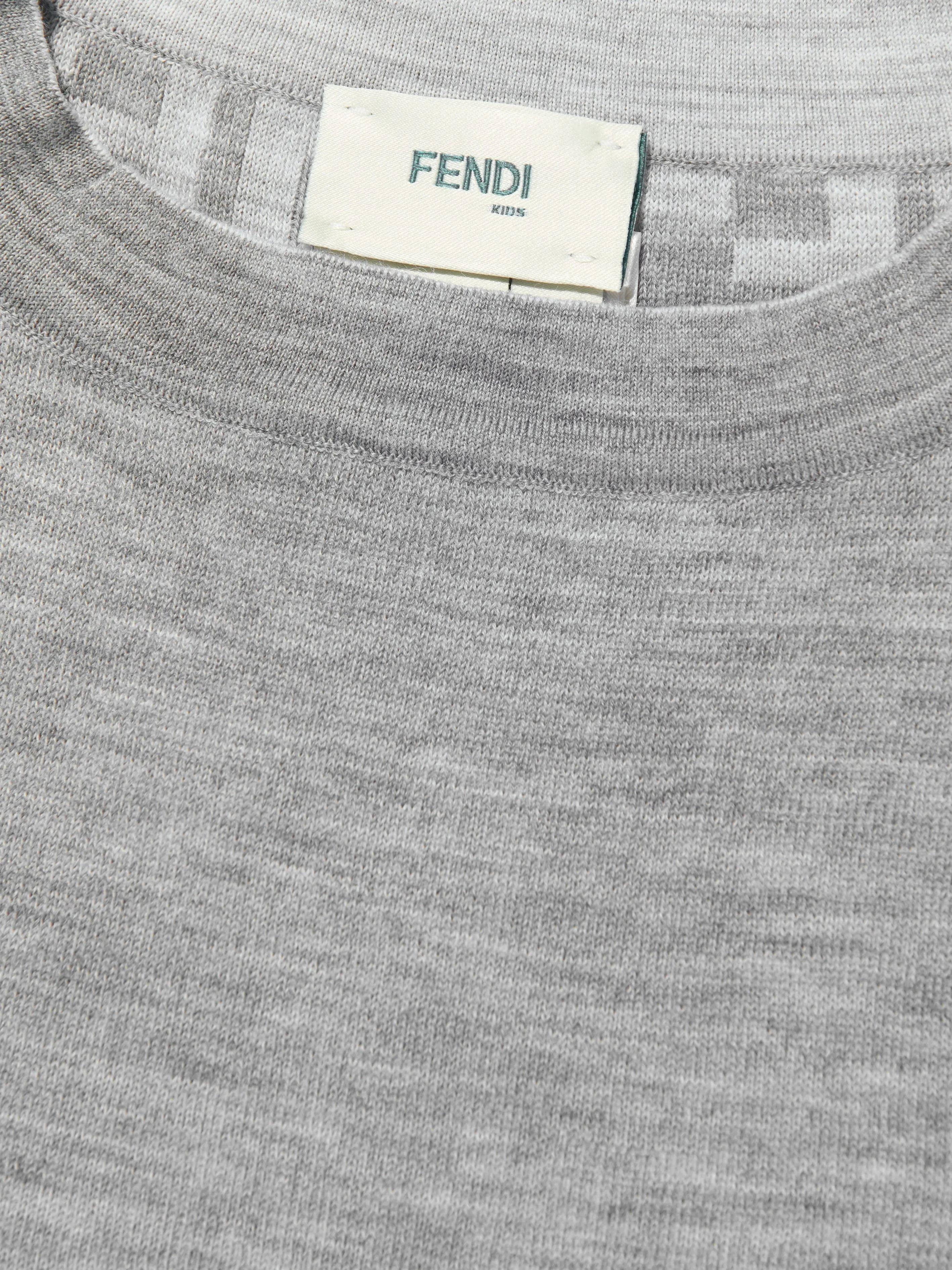 Fendi Girls Gestrickter FF-Logo Pullover in Grau