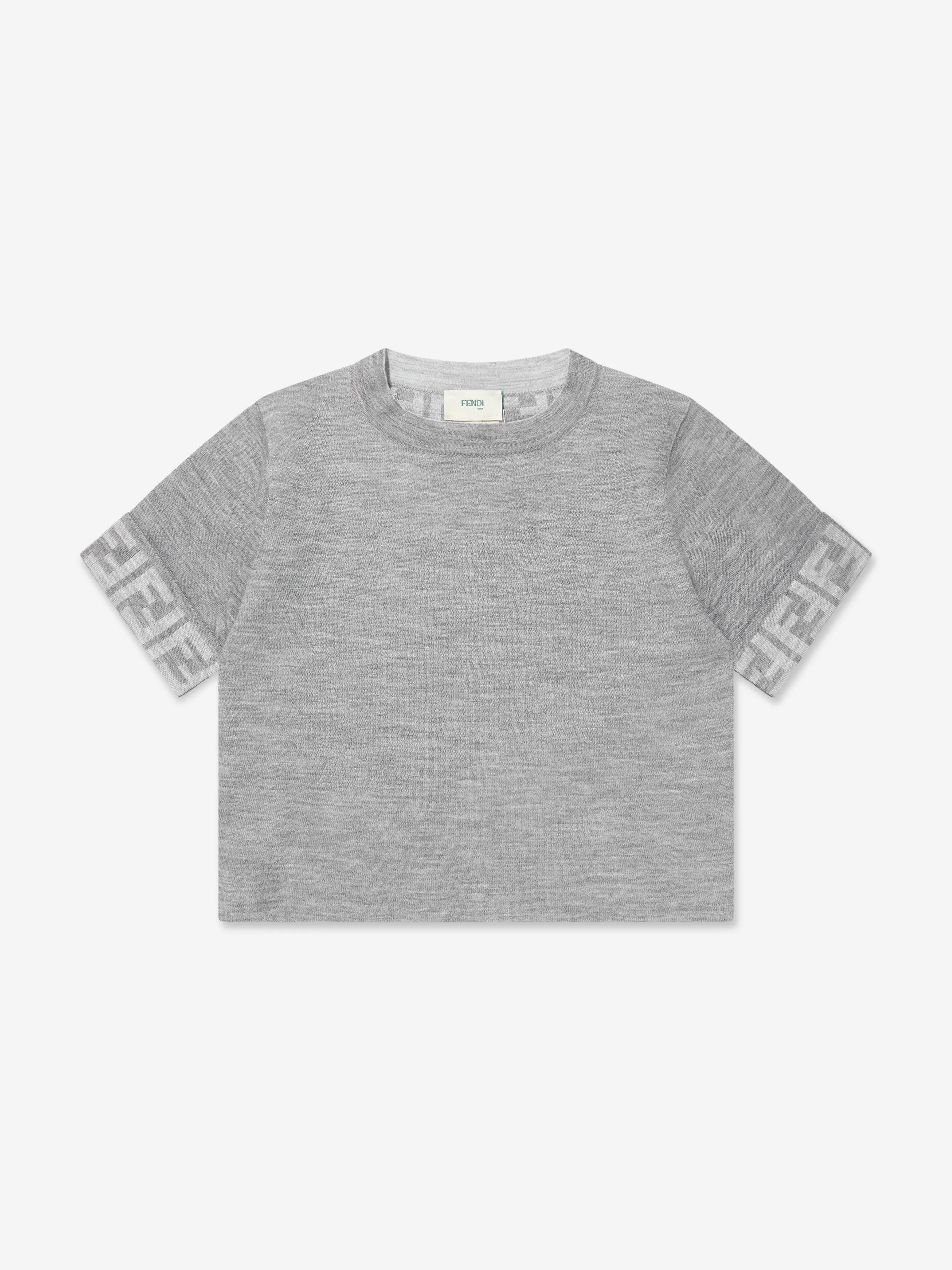 Fendi Girls Gestrickter FF-Logo Pullover in Grau