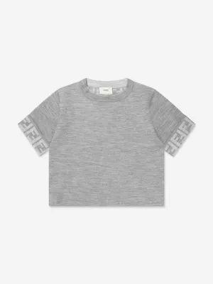 Fendi Girls Gestrickter FF-Logo Pullover in Grau