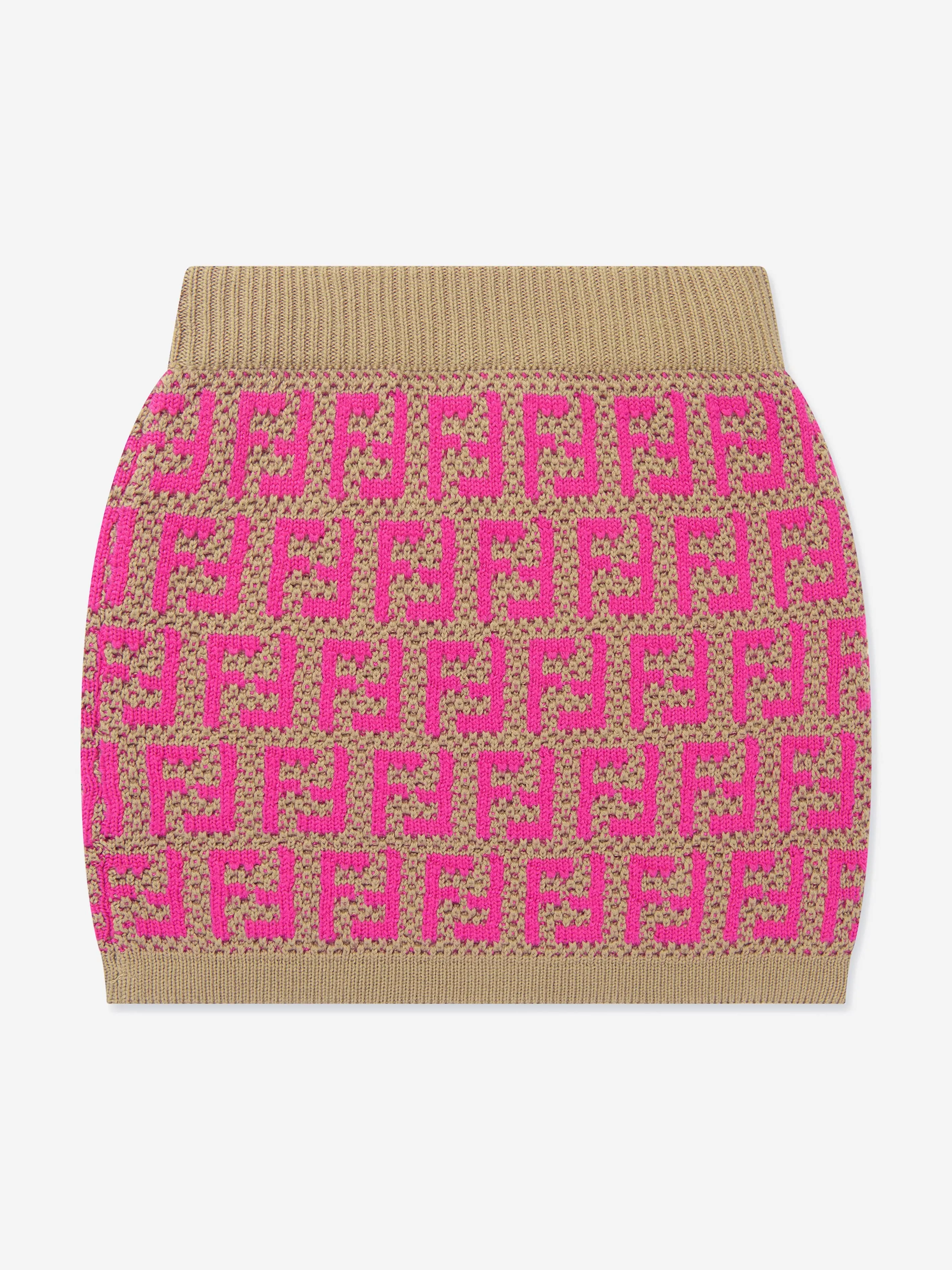 Fendi Girls Gestrickter FF-Logo Rock in Rosa