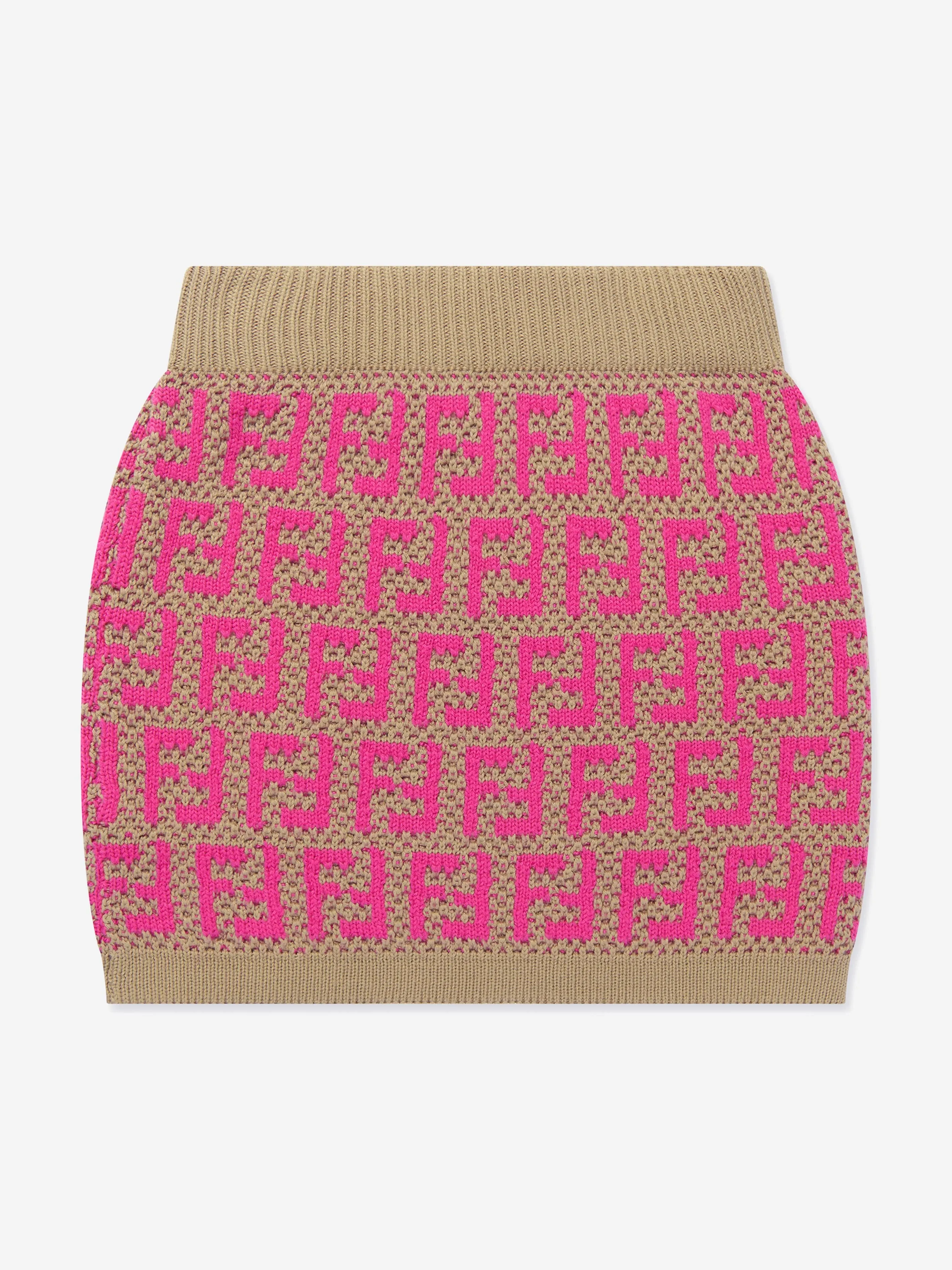 Fendi Girls Gestrickter FF-Logo Rock in Rosa