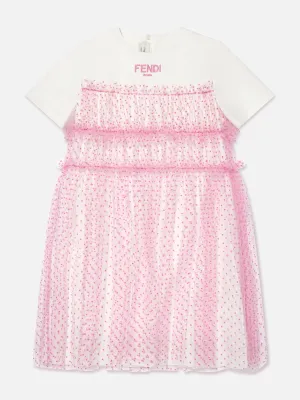 Fendi Girls Logo Tüllkleid in Rosa