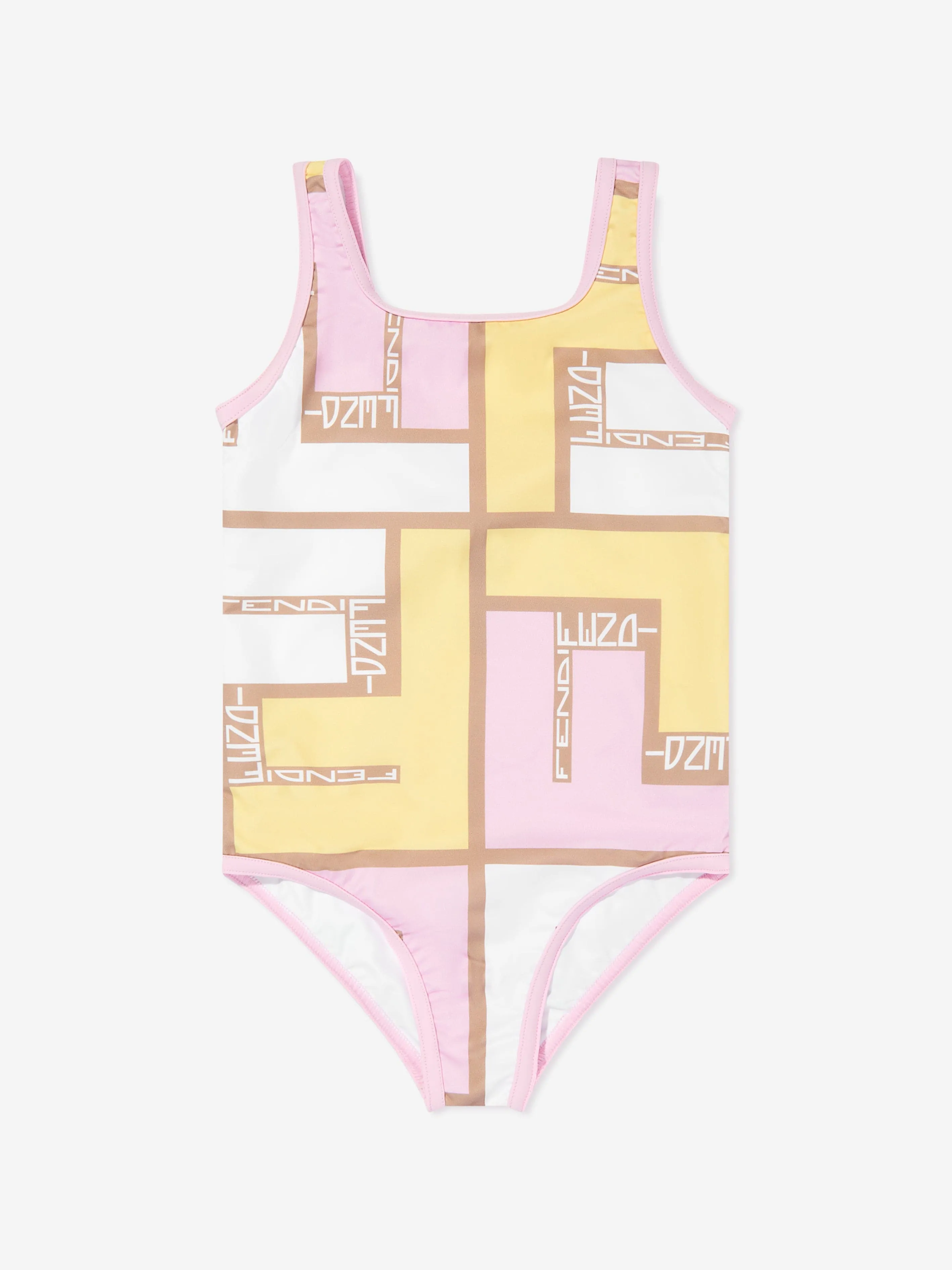 Fendi Girls Puzzle Logo Badeanzug in Rosa